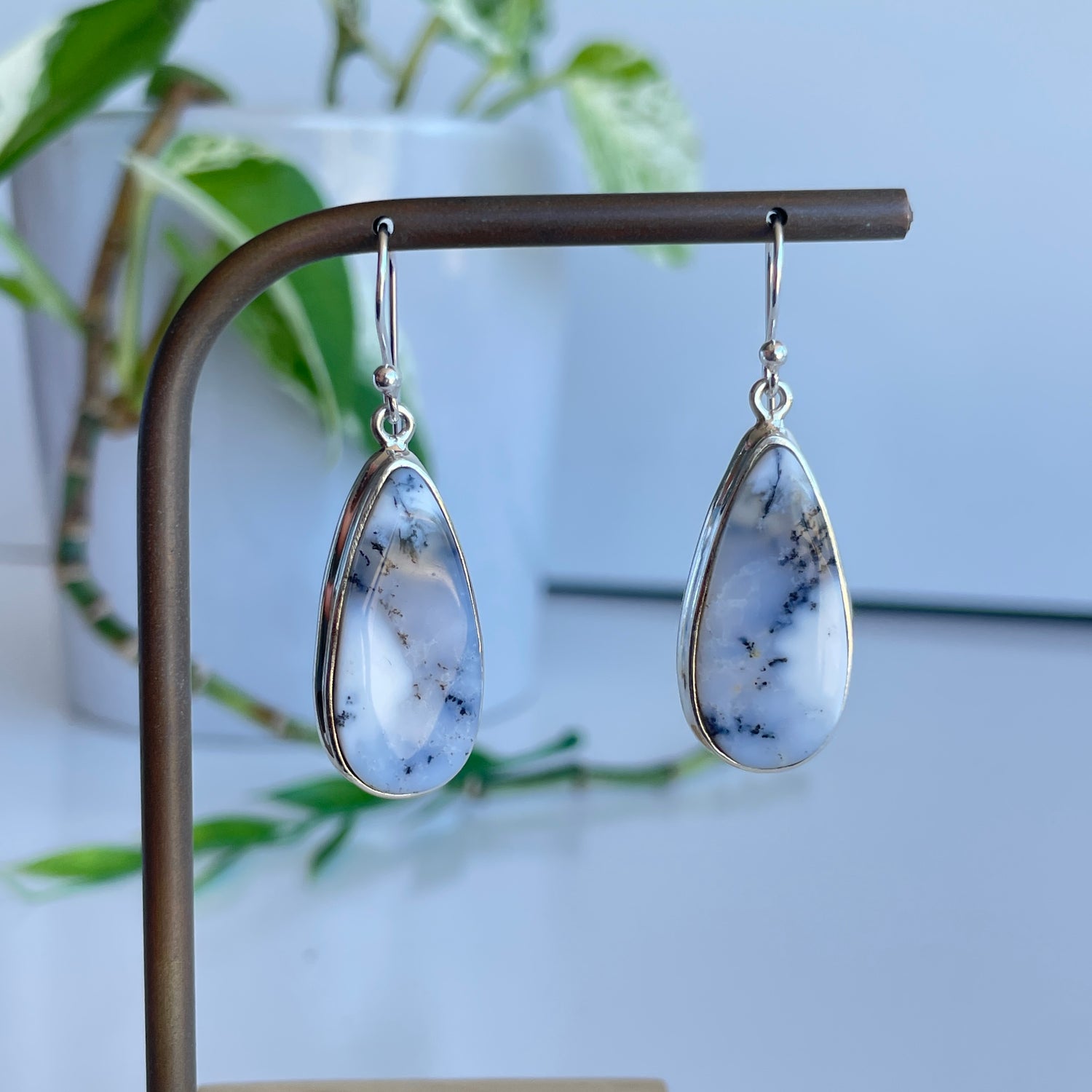 Dendritic Opal Teardrop Earrings