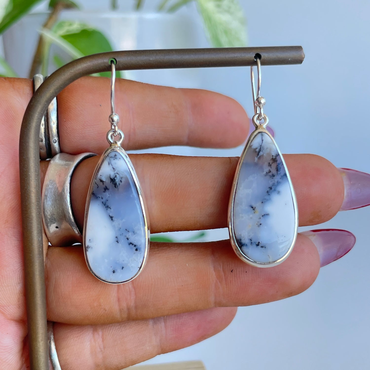 Dendritic Opal Teardrop Earrings