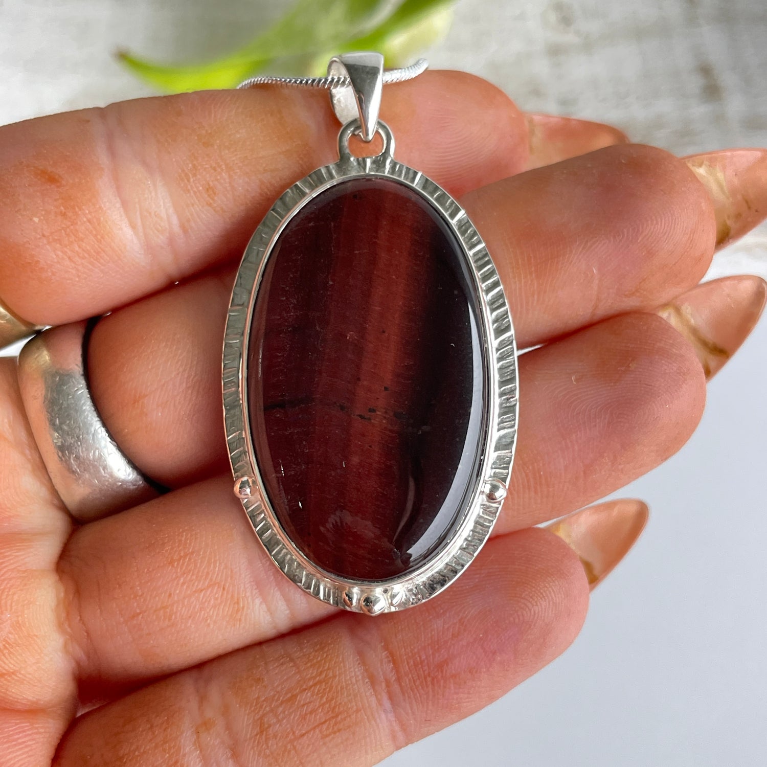 Red Tigers Eye Oval Pendant