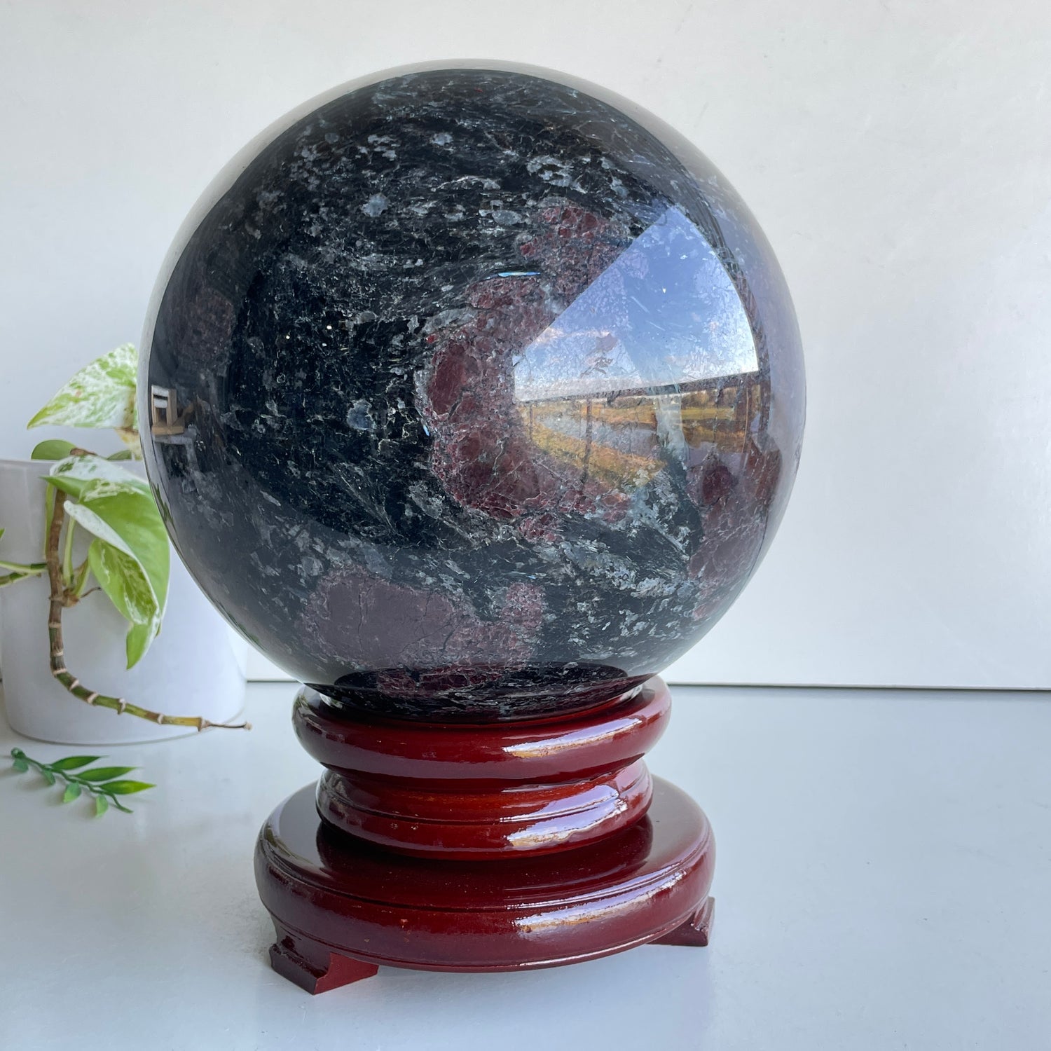 Garnet In Arfvedsonite Sphere 21.7cm
