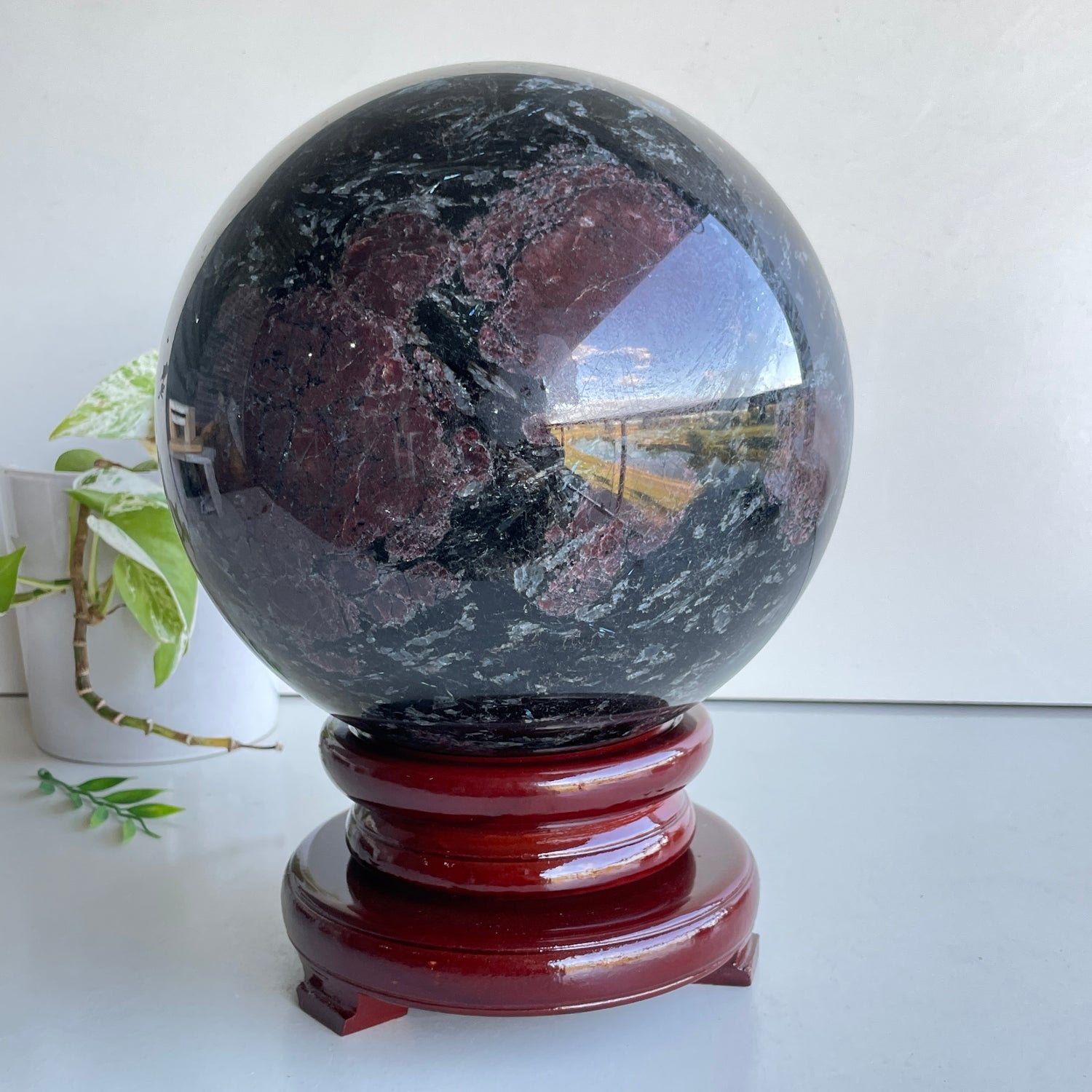 Garnet In Arfvedsonite Sphere 21.7cm