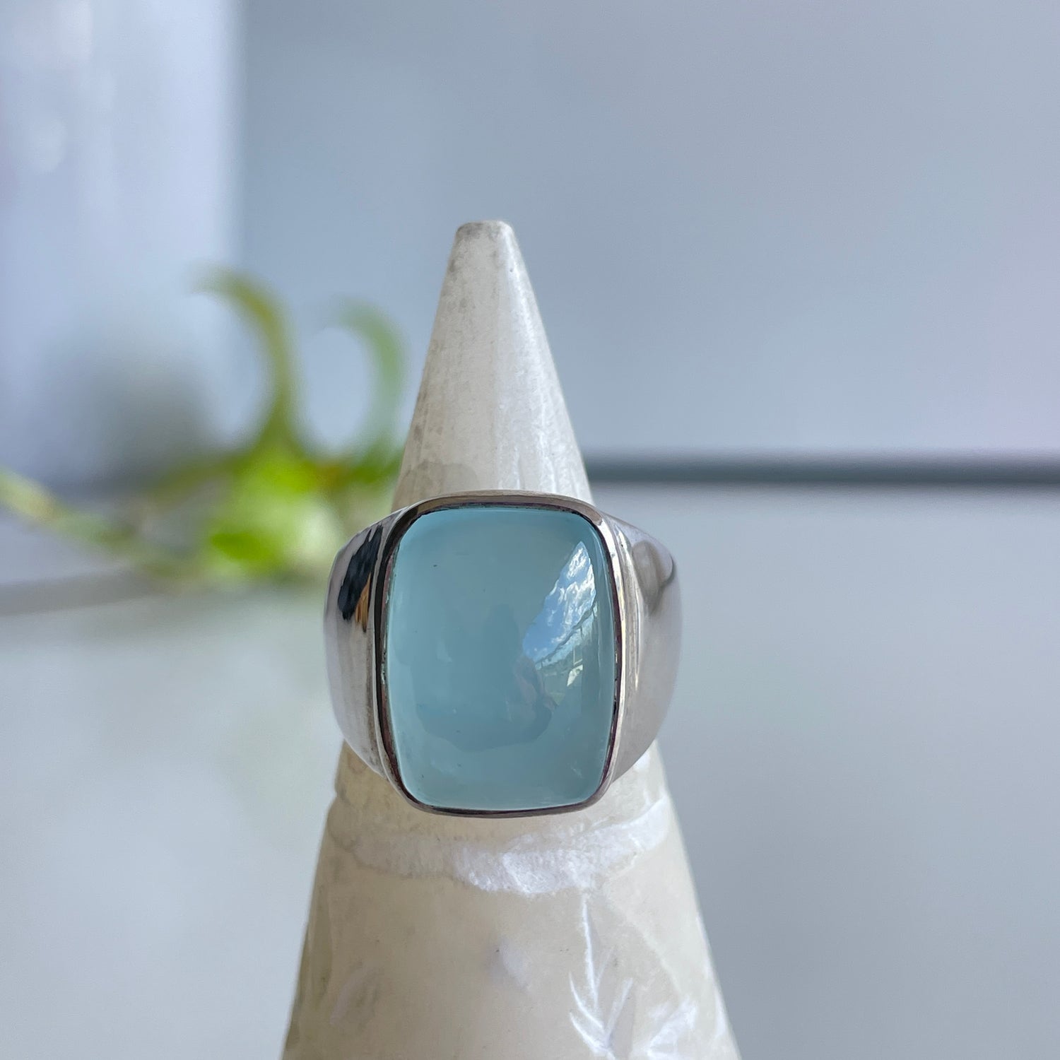 Aquamarine Rectangle Ring Sz8 003