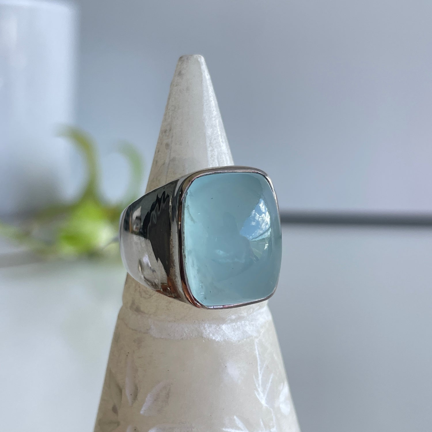 Aquamarine Rectangle Ring Sz8 003