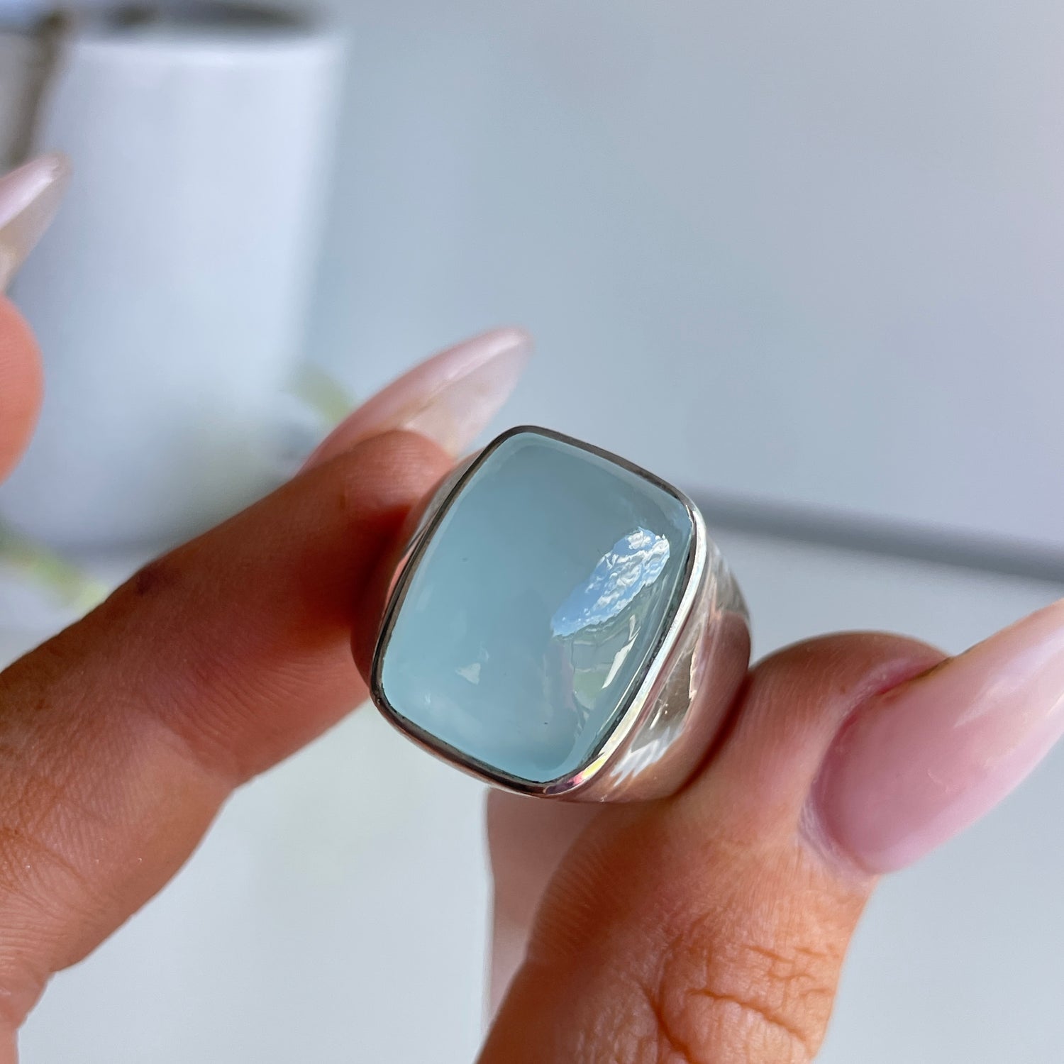 Aquamarine Rectangle Ring Sz8 003