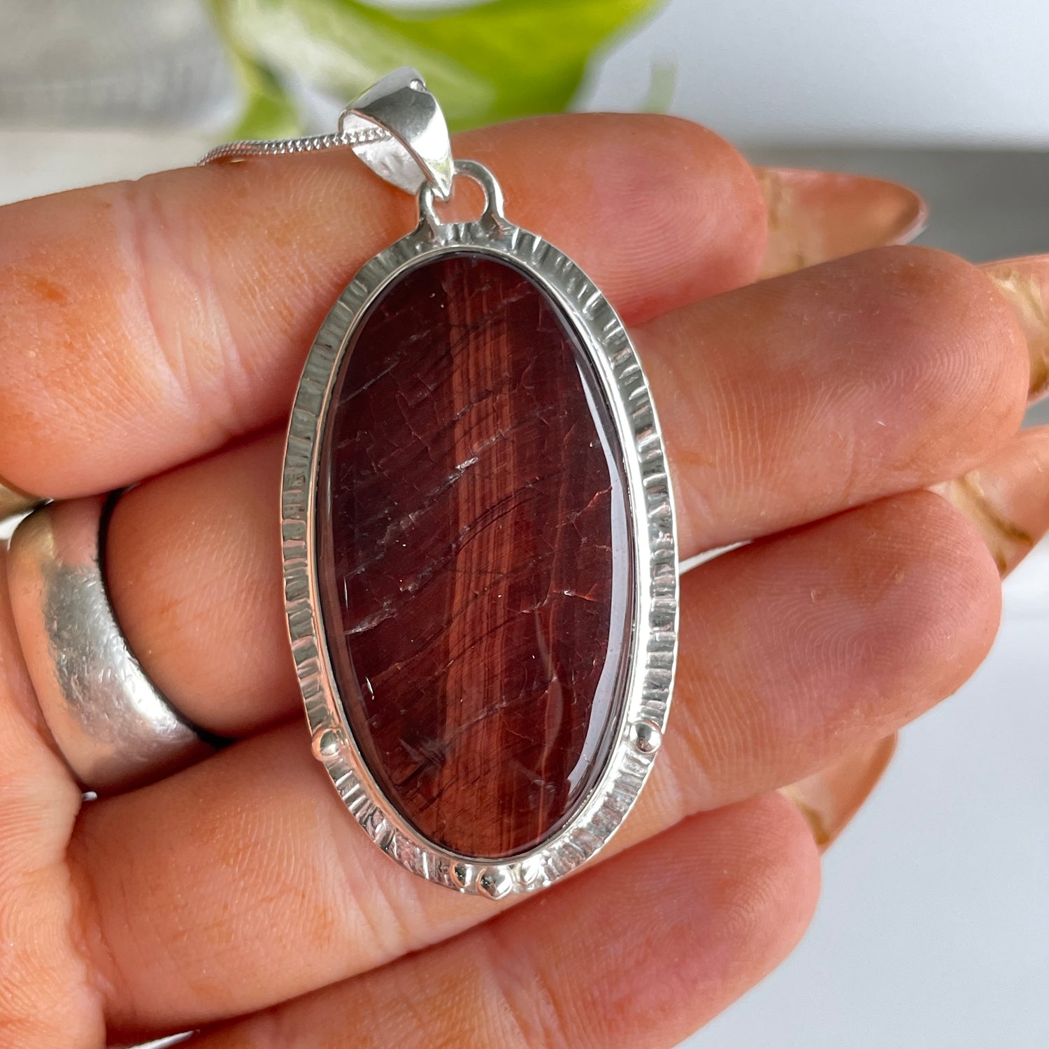 Red Tigers Eye Oval Pendant
