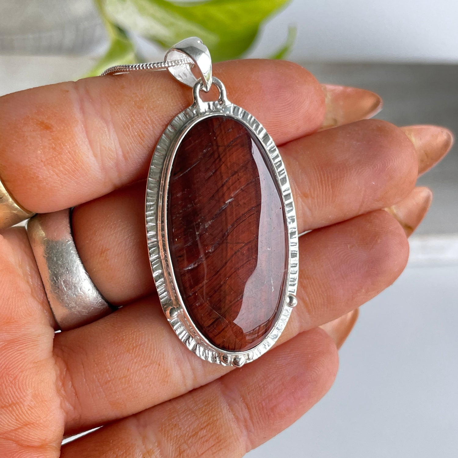 Red Tigers Eye Oval Pendant