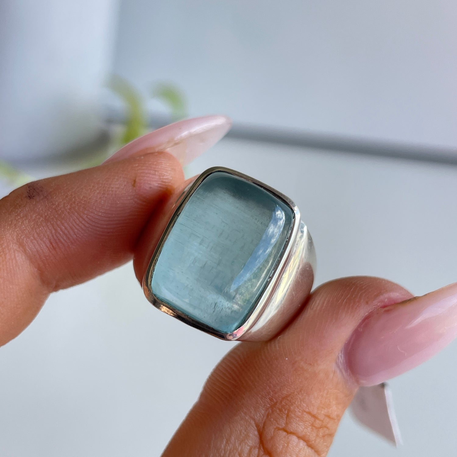 Aquamarine Rectangle Ring Sz9 003