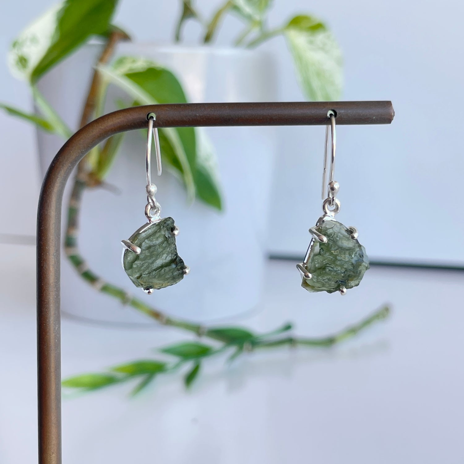 Moldavite Freeform Earrings