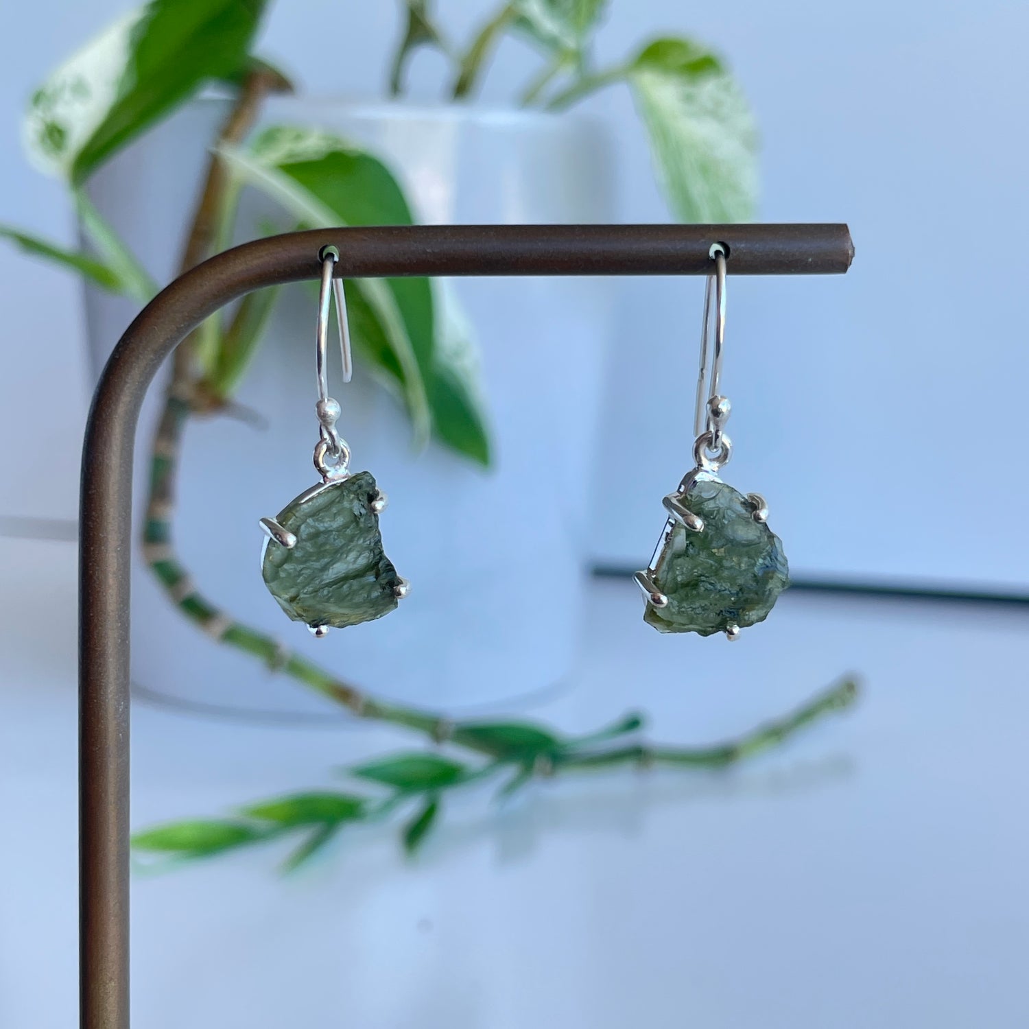 Moldavite Freeform Earrings