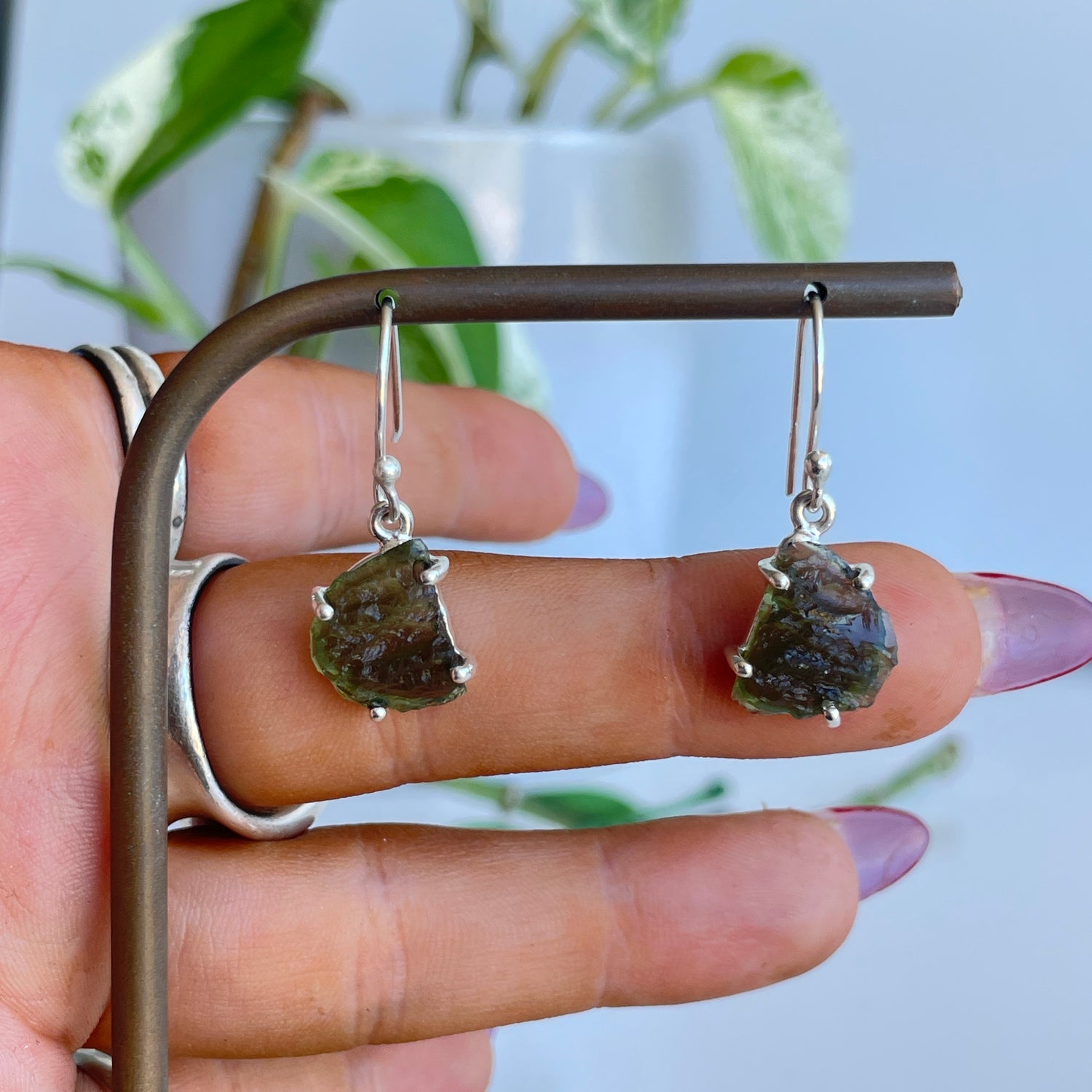 Moldavite Freeform Earrings
