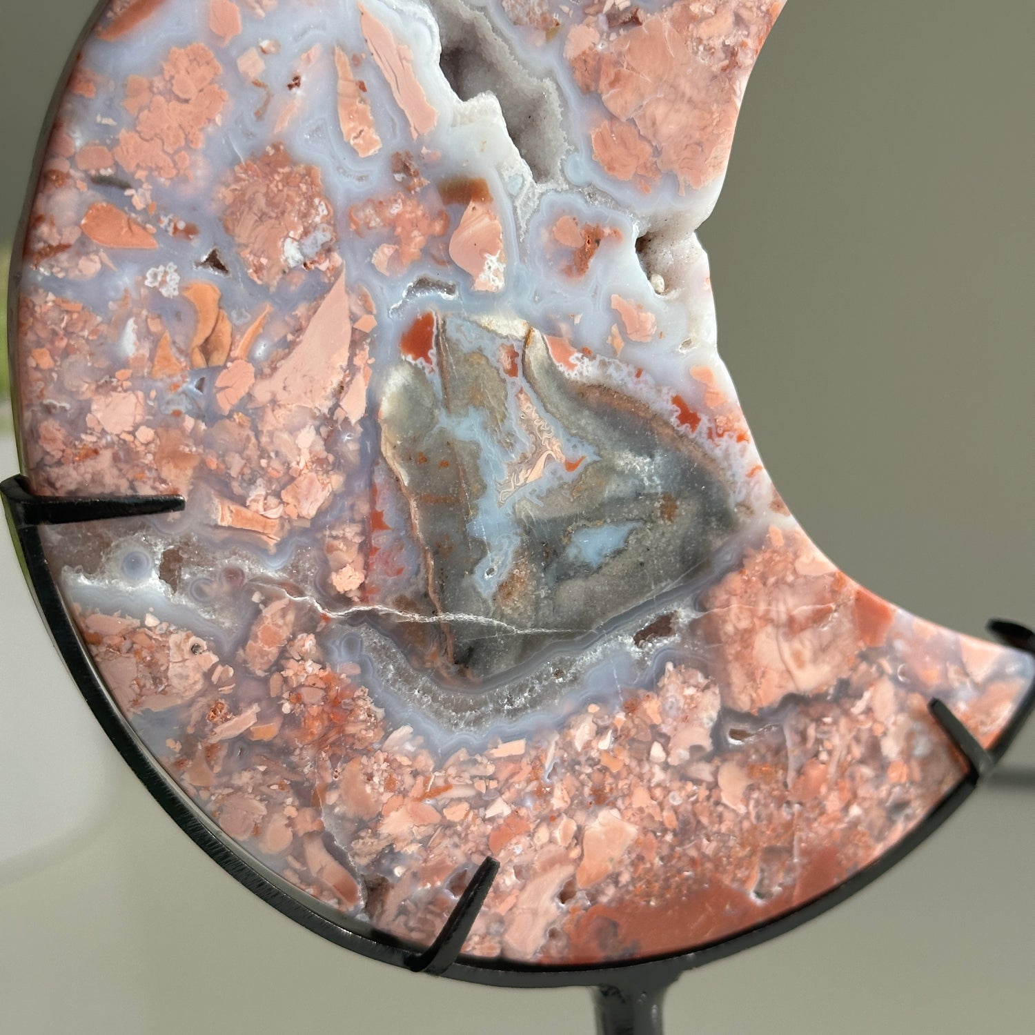 Pink Agate Moon In Stand 12.7cm