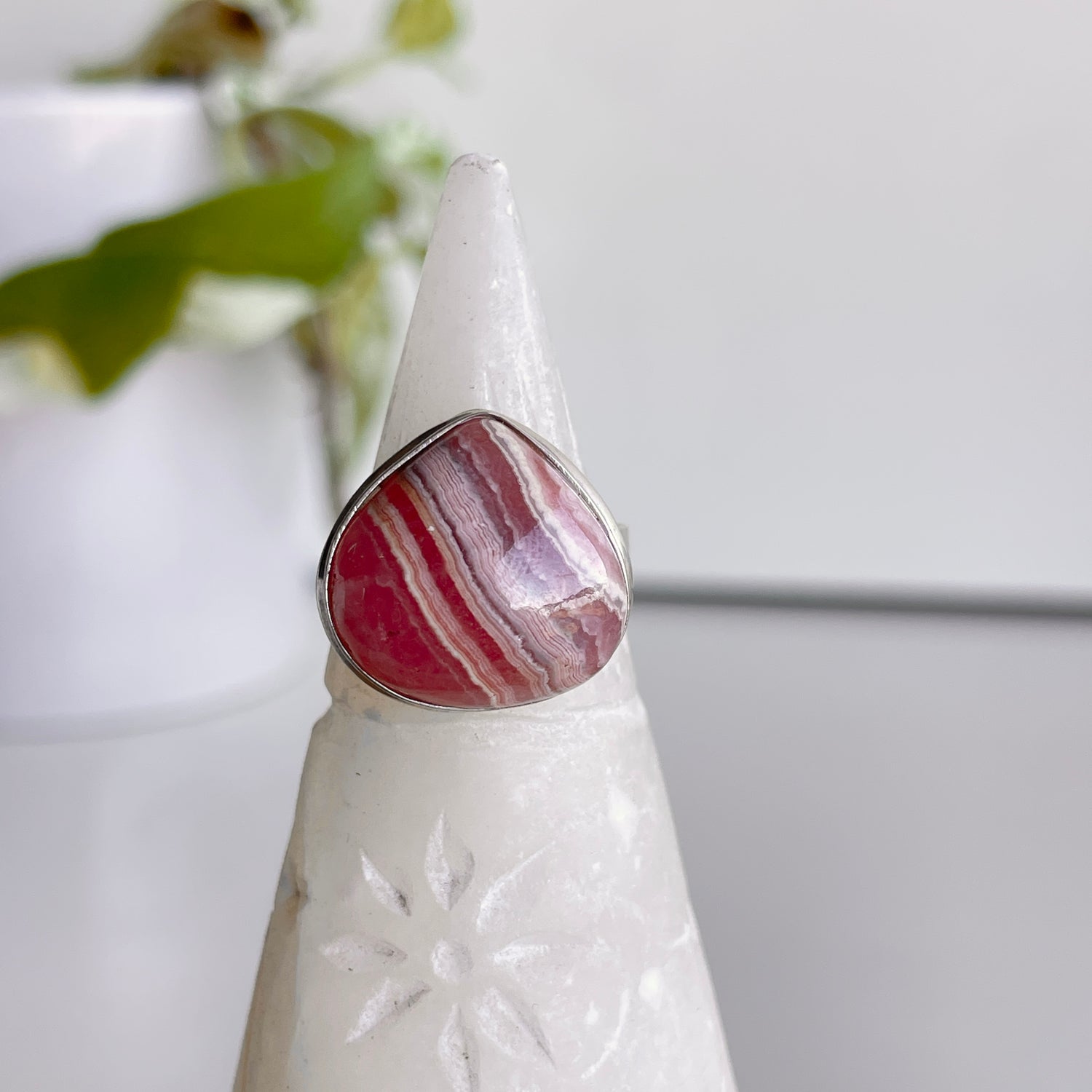 Rhodochrosite Teardrop Ring Sz7