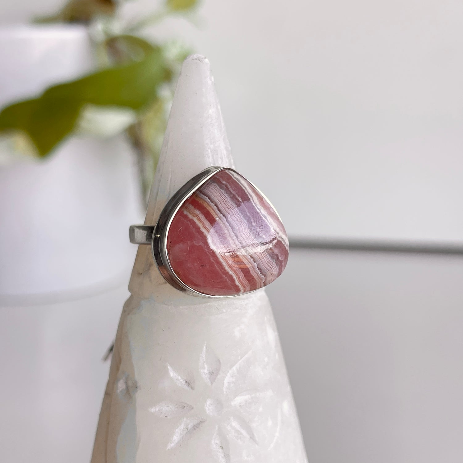 Rhodochrosite Teardrop Ring Sz7