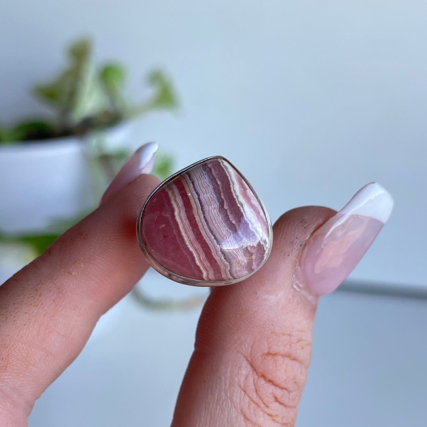 Rhodochrosite Teardrop Ring Sz7