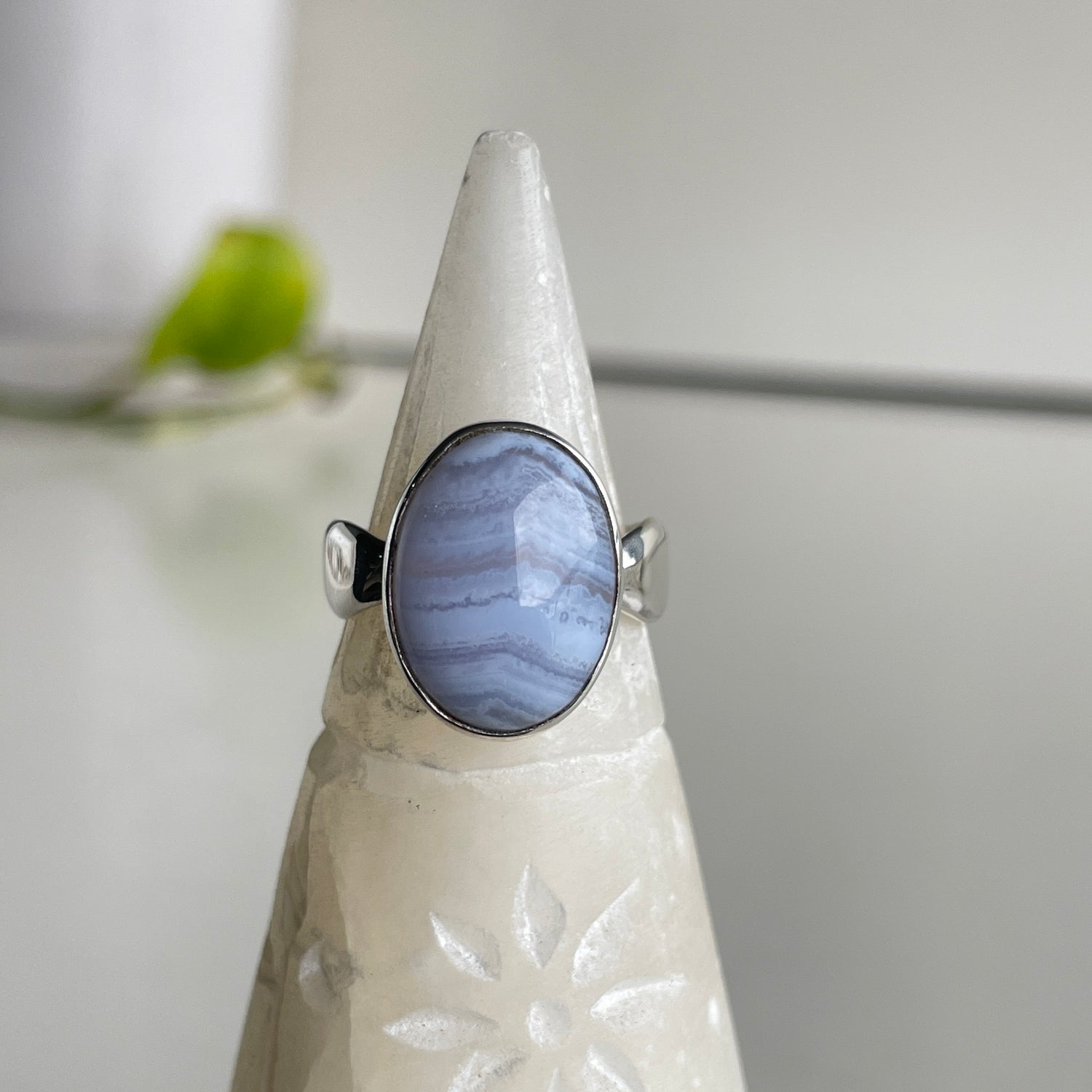 Blue Lace Agate Oval Ring Sz7.5