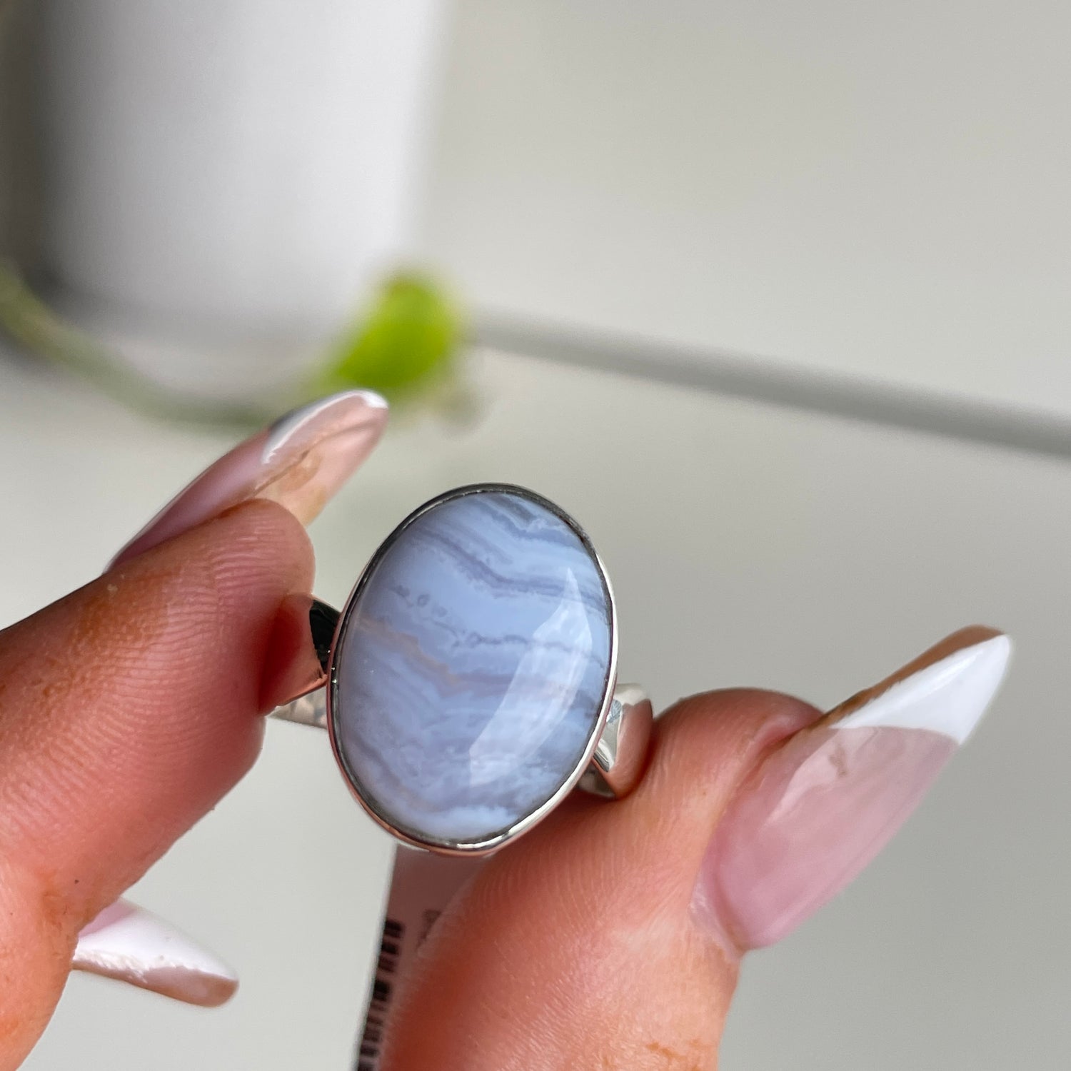 Blue Lace Agate Oval Ring Sz7.5