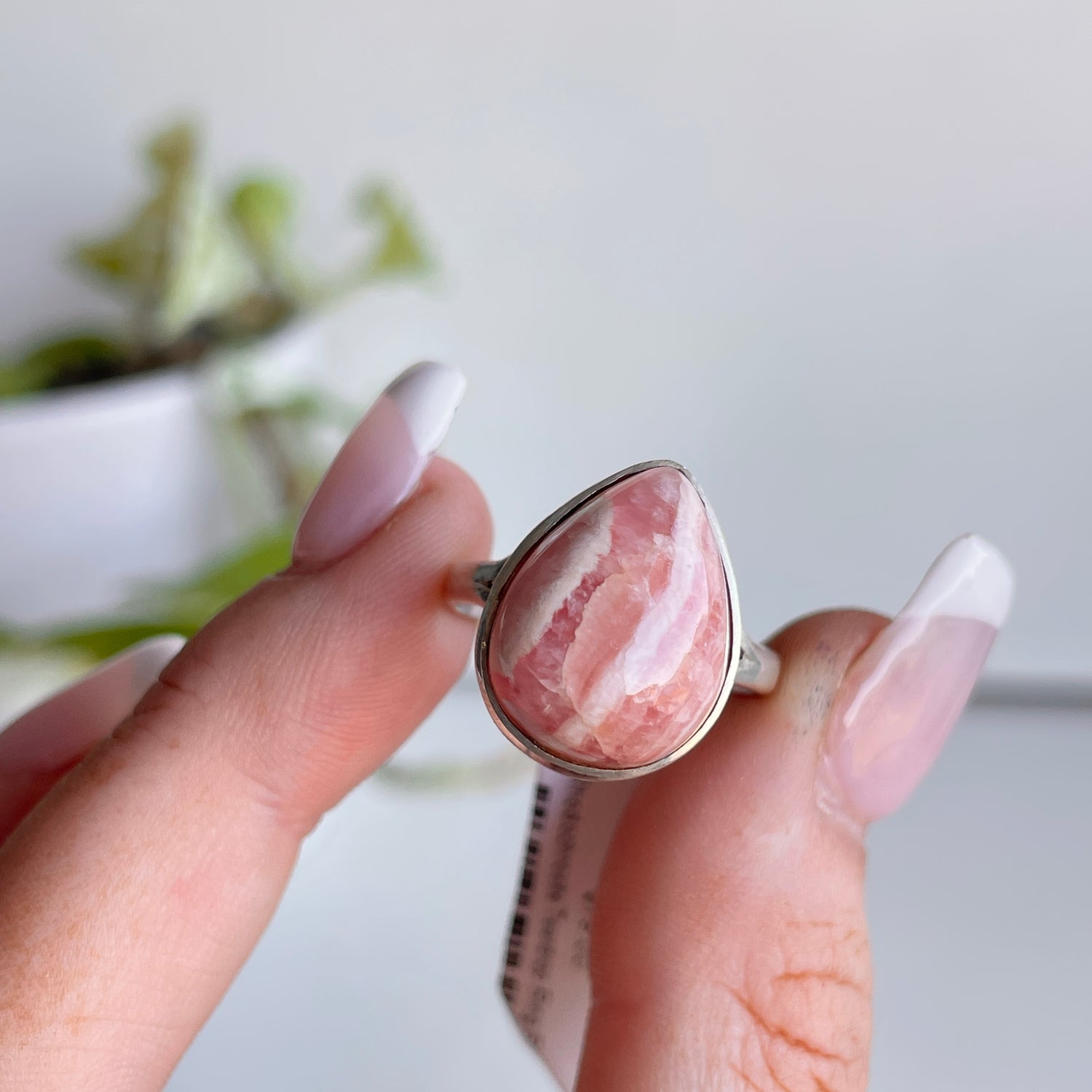 Rhodochrosite Teardrop Ring Sz8