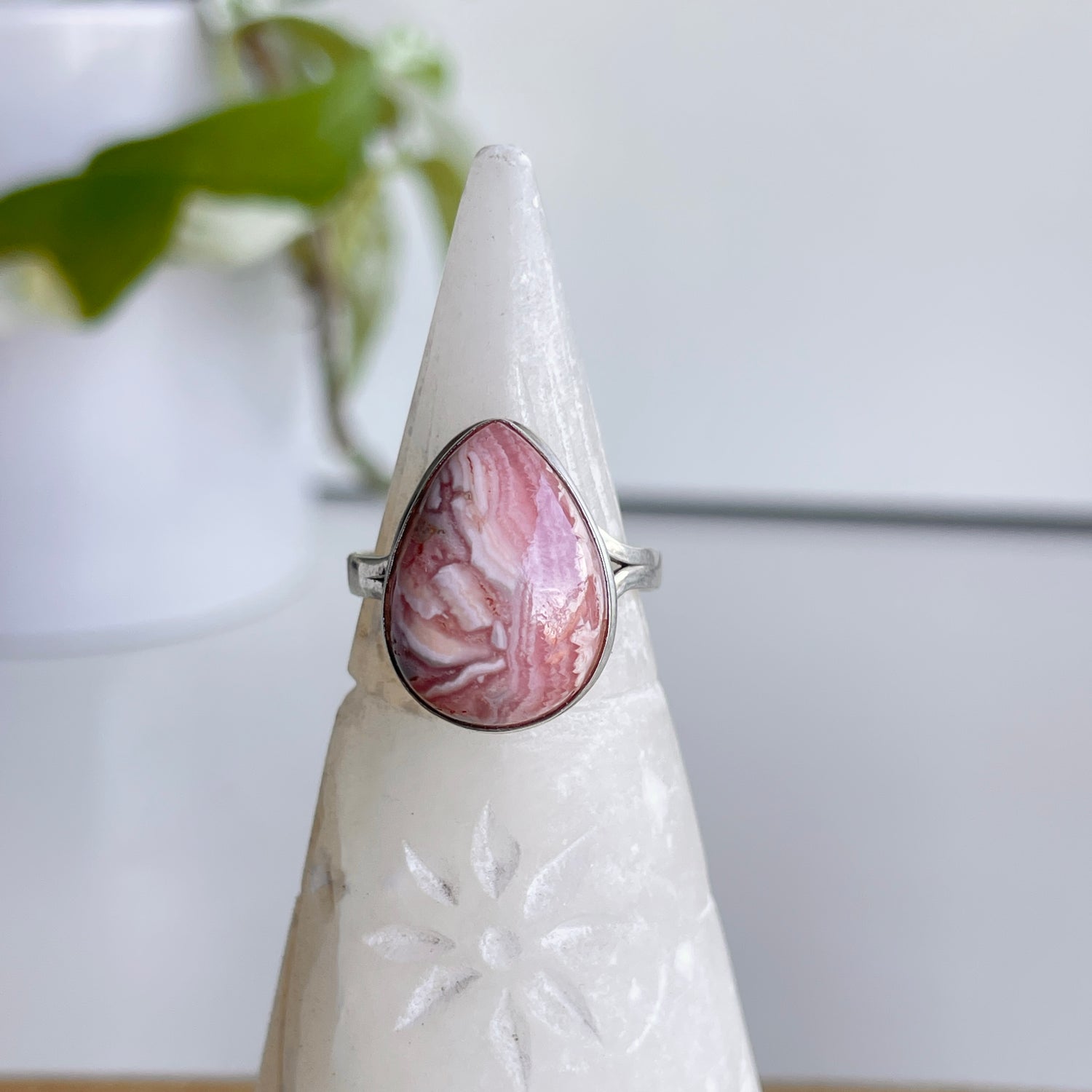 Rhodochrosite Teardrop Ring Sz8.5