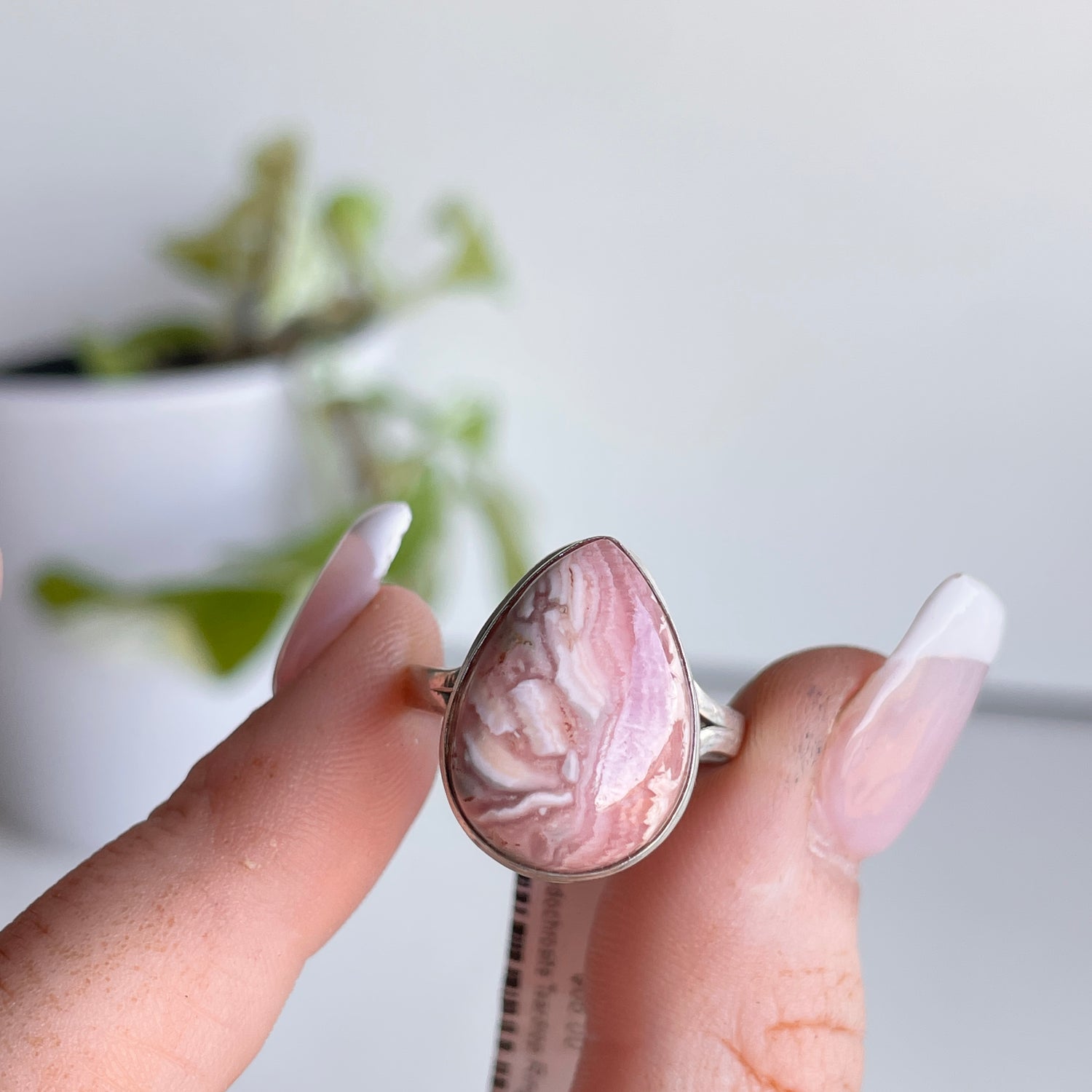 Rhodochrosite Teardrop Ring Sz8.5