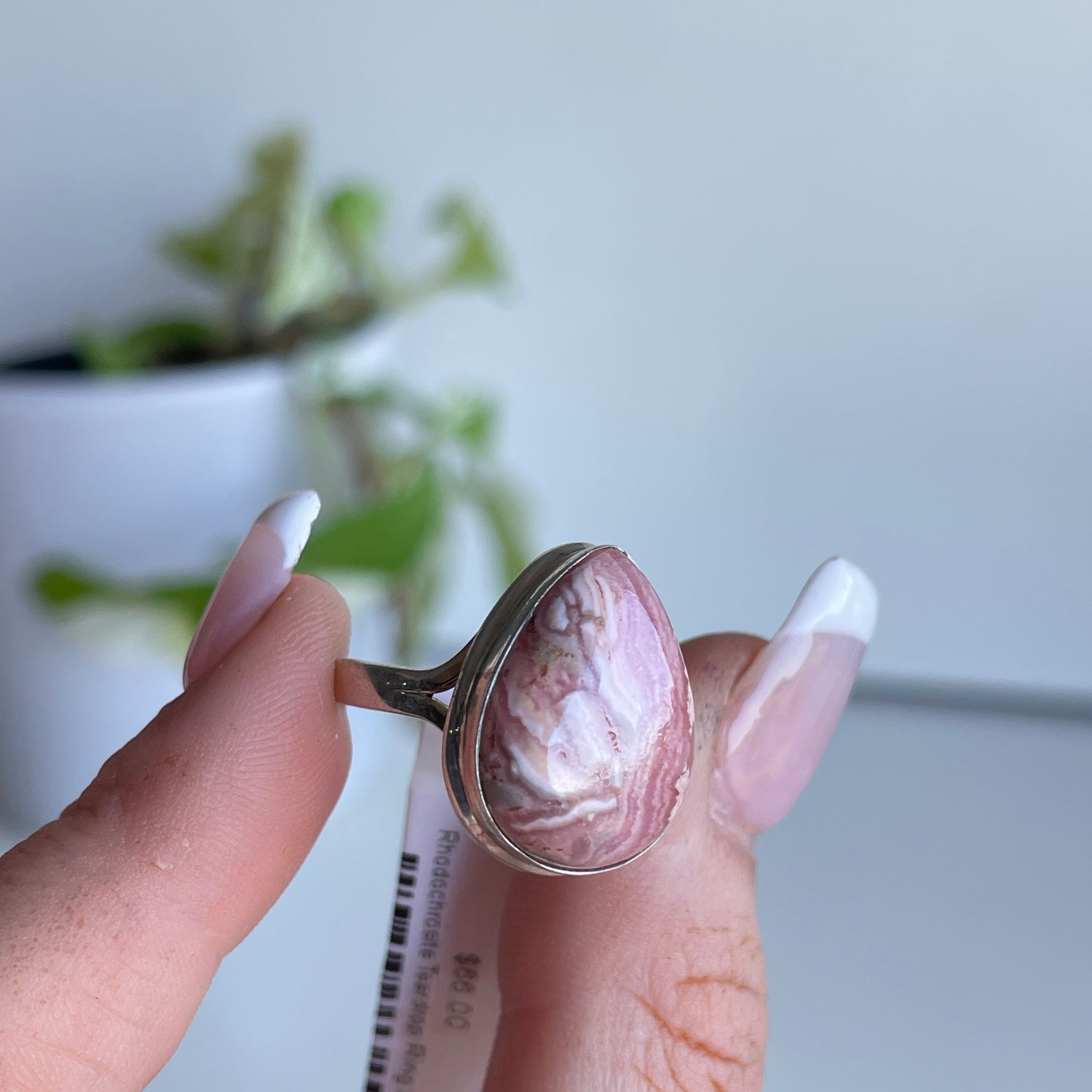 Rhodochrosite Teardrop Ring Sz8.5
