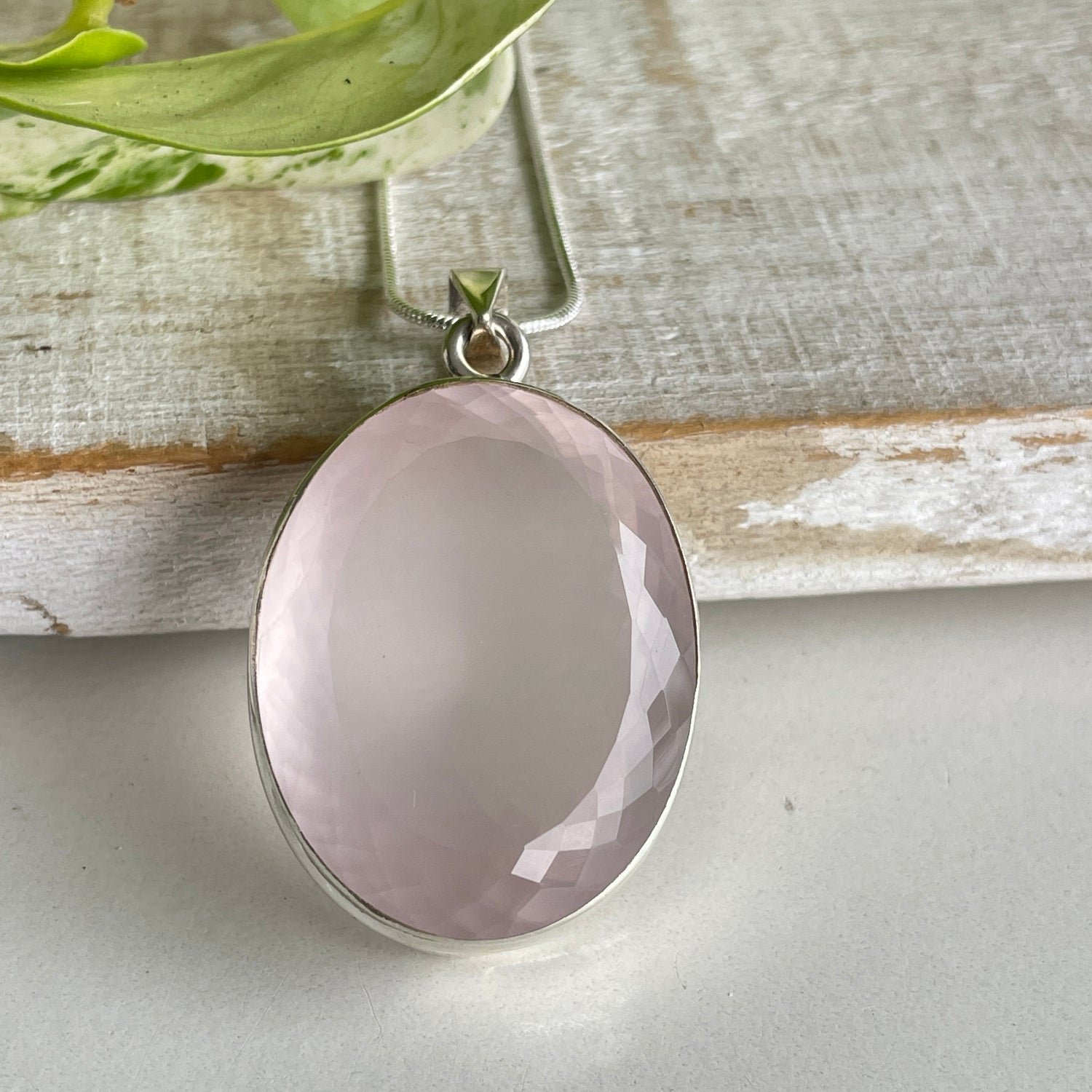 Rose Quartz Faceted Oval Pendant