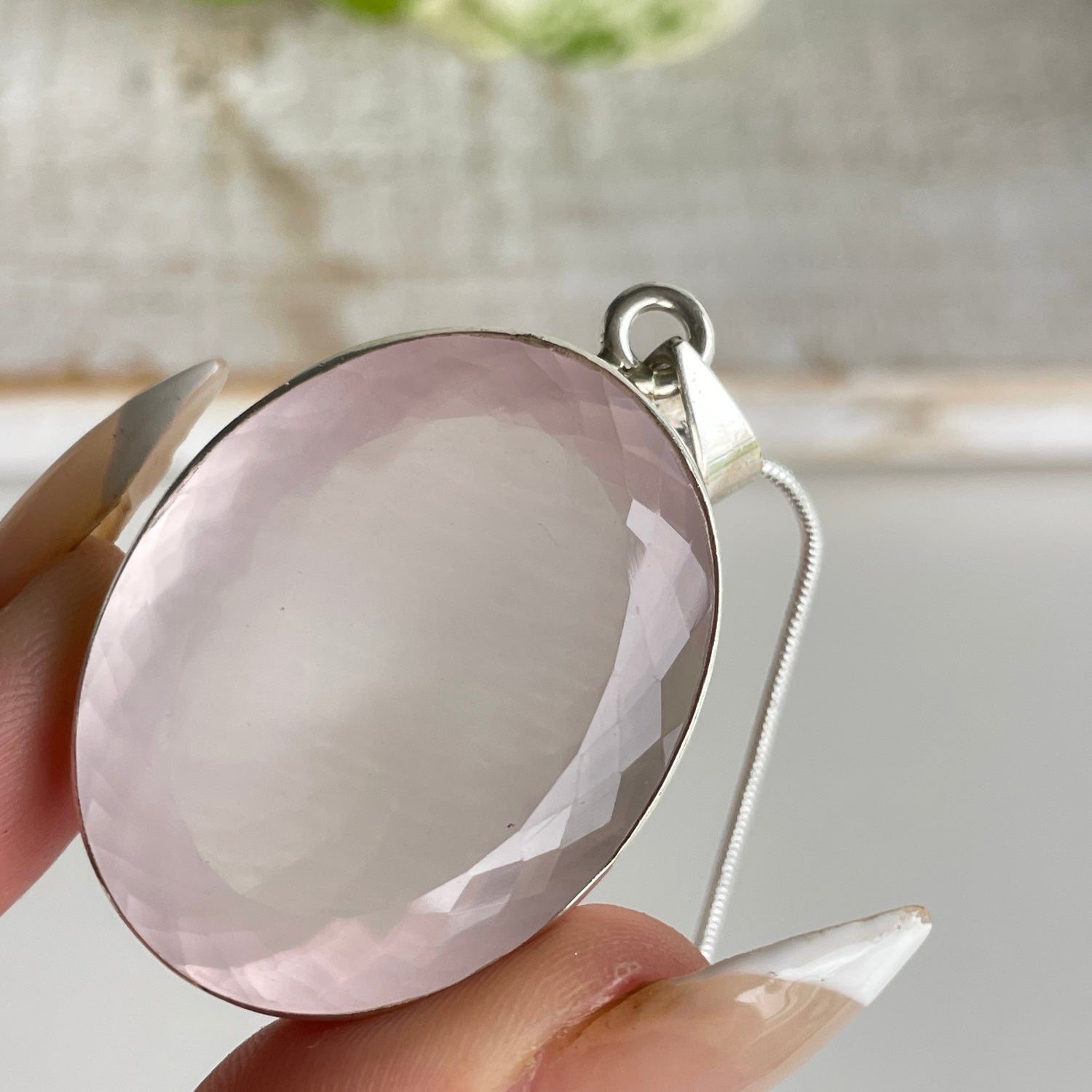 Rose Quartz Faceted Oval Pendant