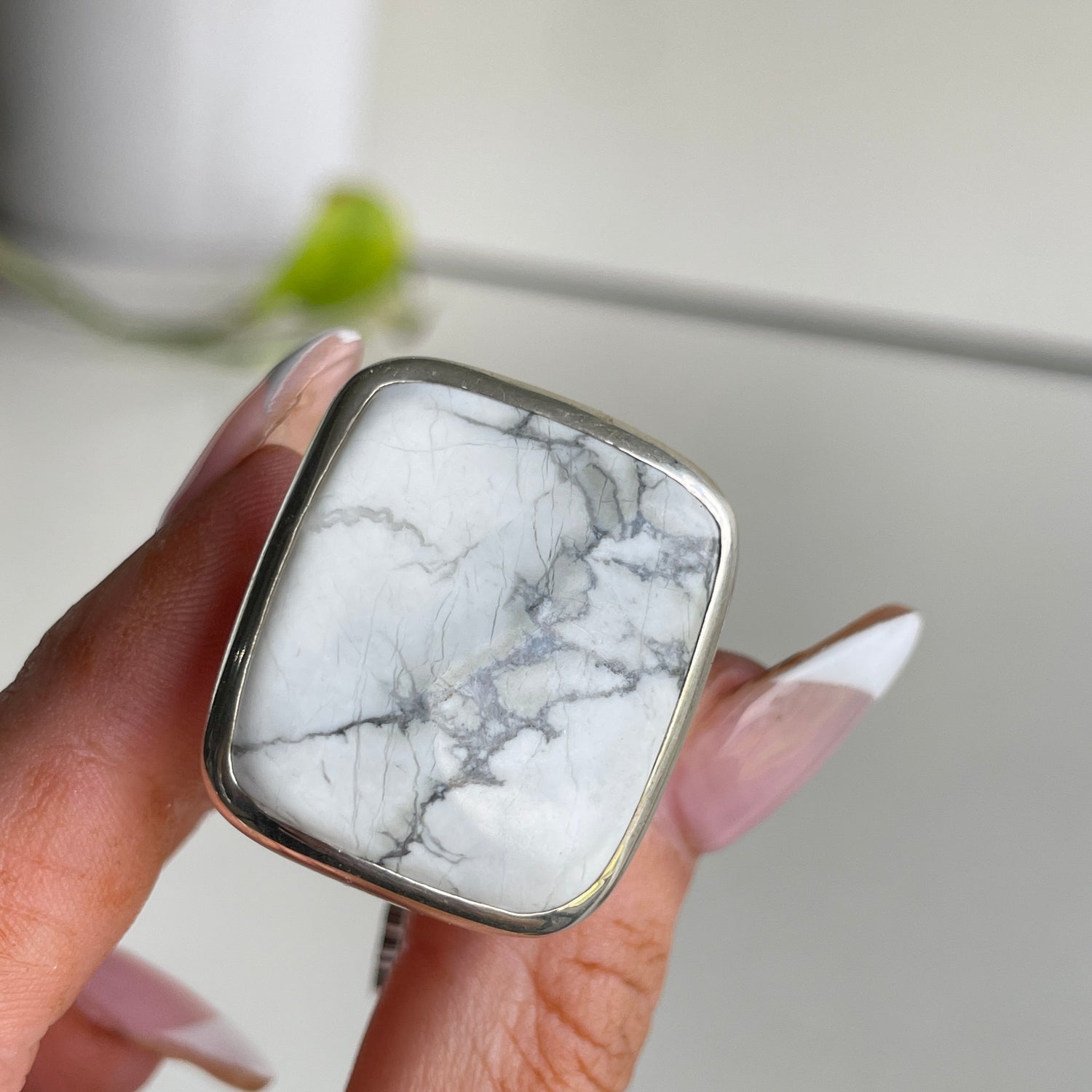 Howlite Square Ring Sz10