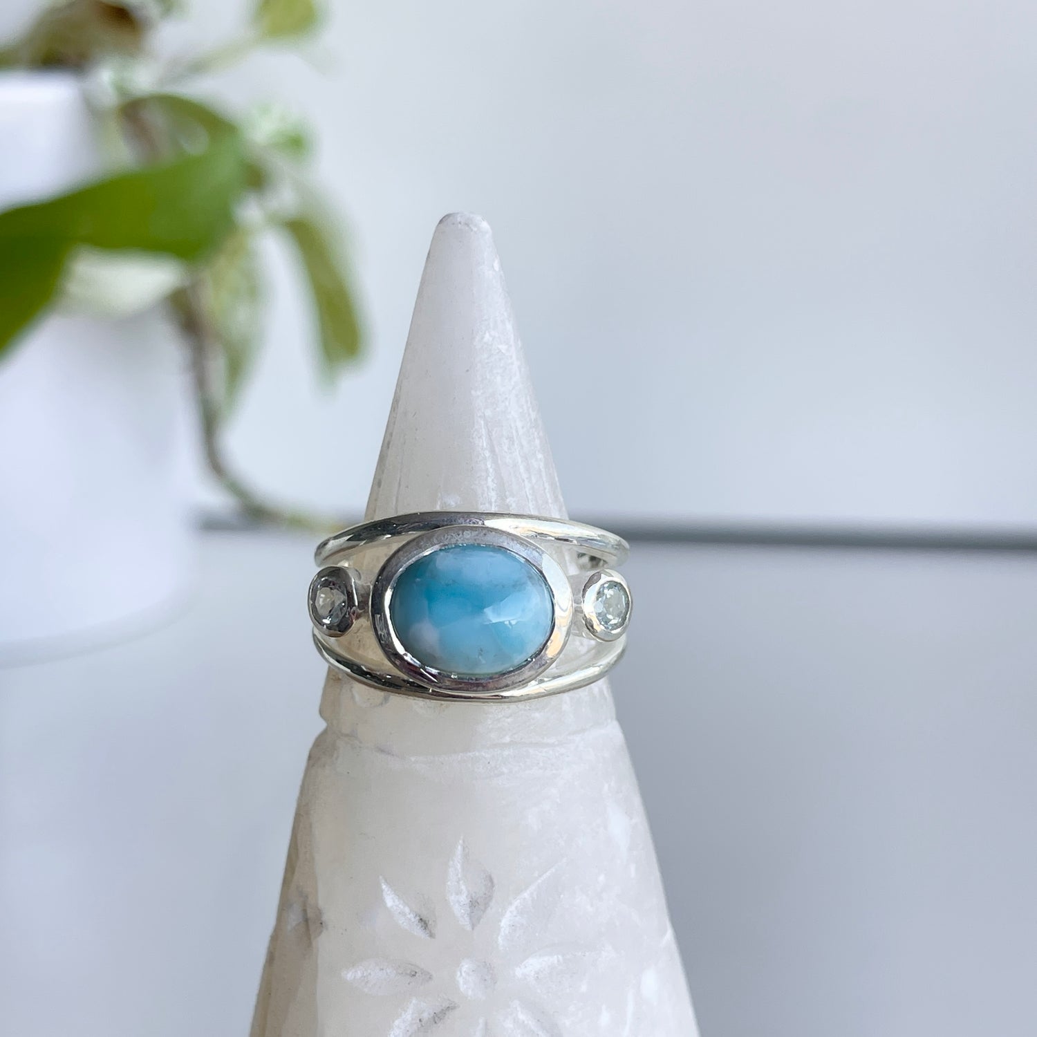 Larimar With Blue Topaz Ring Sz8