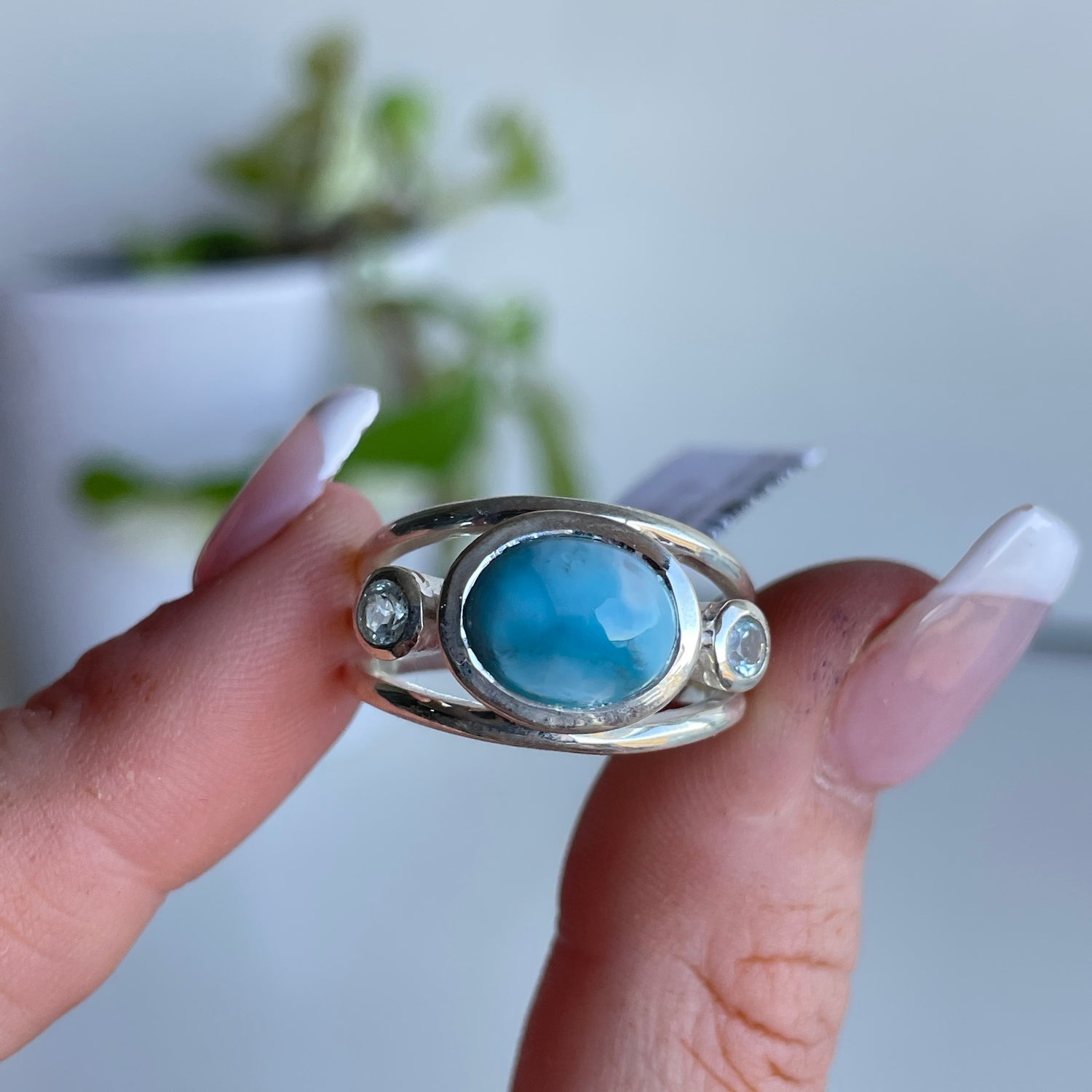 Larimar With Blue Topaz Ring Sz8