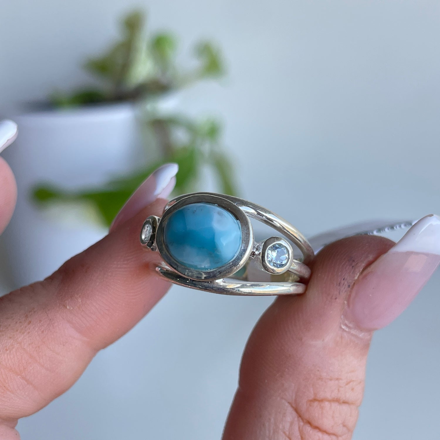 Larimar With Blue Topaz Ring Sz8