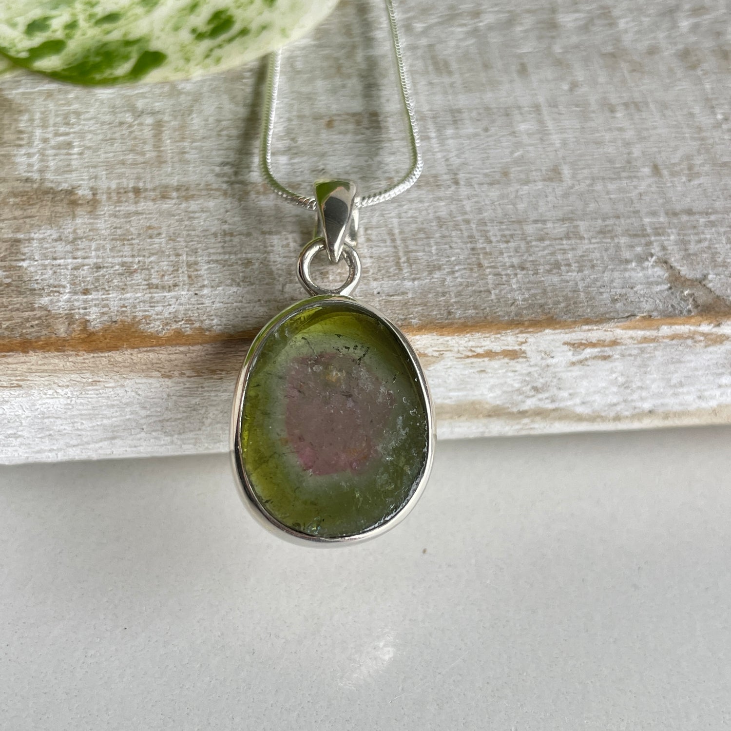 Watermelon Tourmaline Freeform Pendant