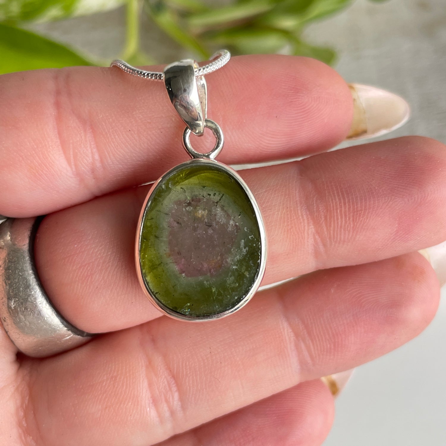Watermelon Tourmaline Freeform Pendant