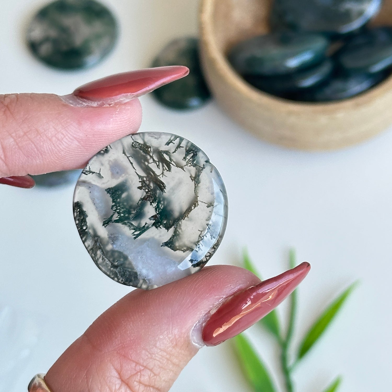 Moss Agate Flat Stone Bra Buddy