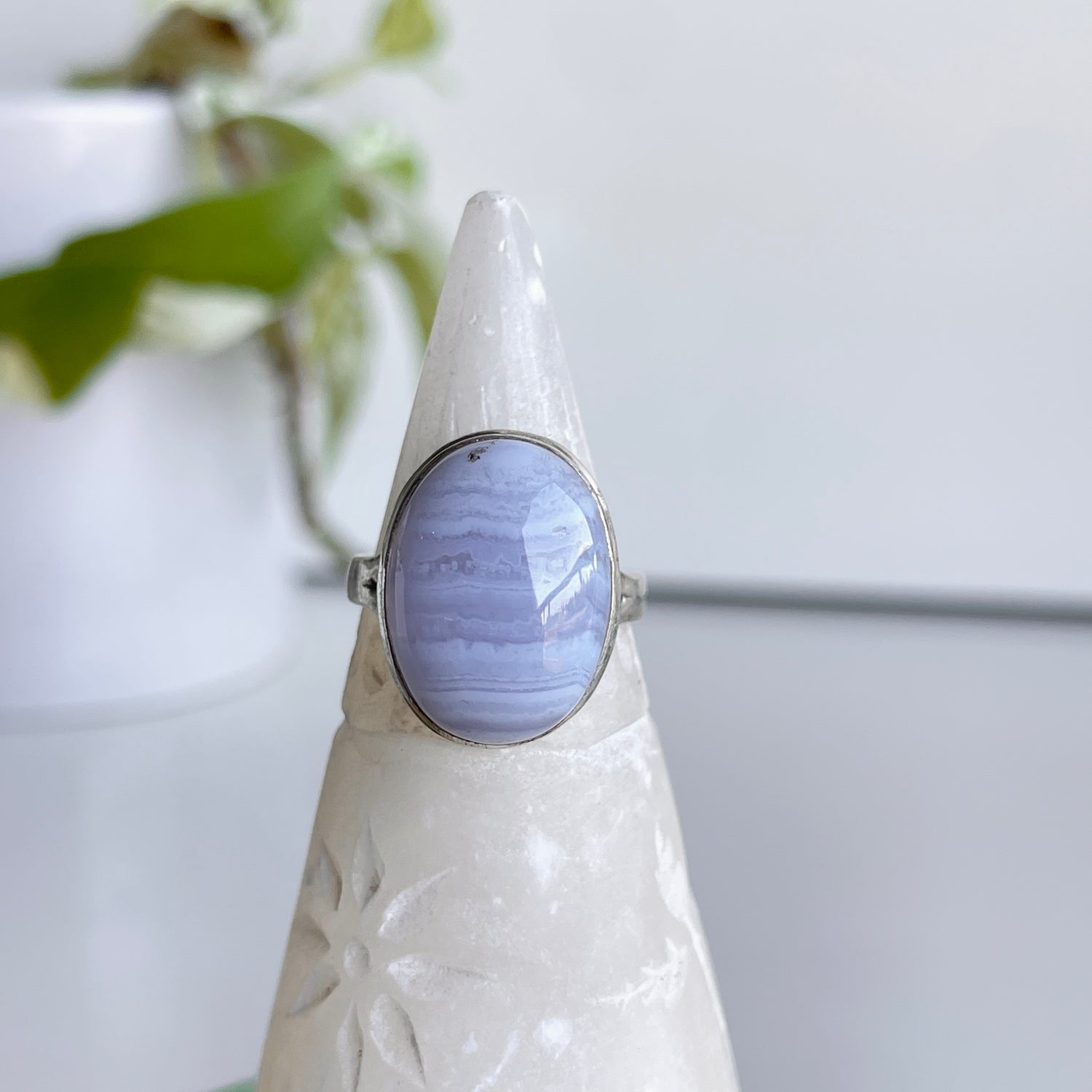 Blue Lace Agate Oval Ring Sz8