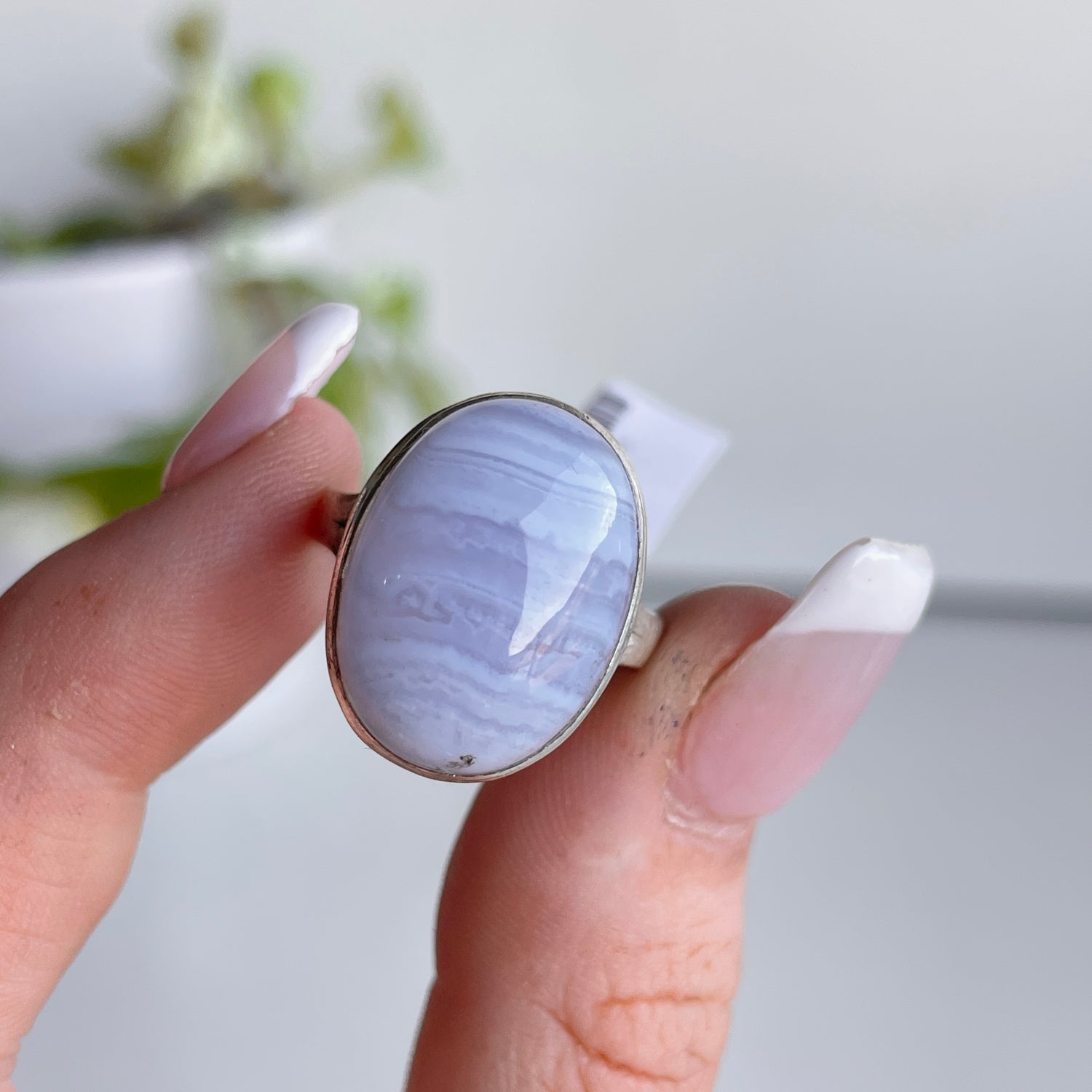 Blue Lace Agate Oval Ring Sz8