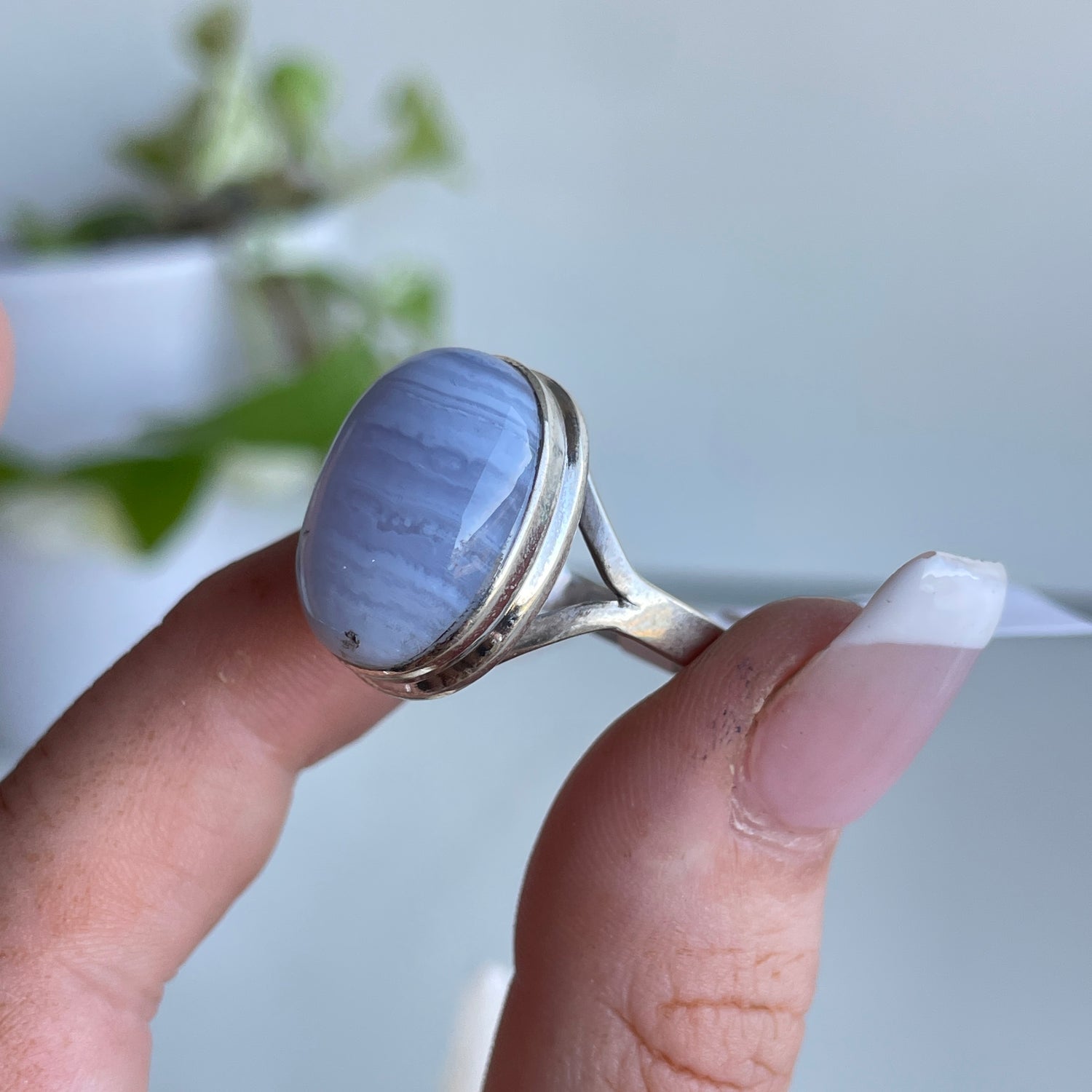Blue Lace Agate Oval Ring Sz8