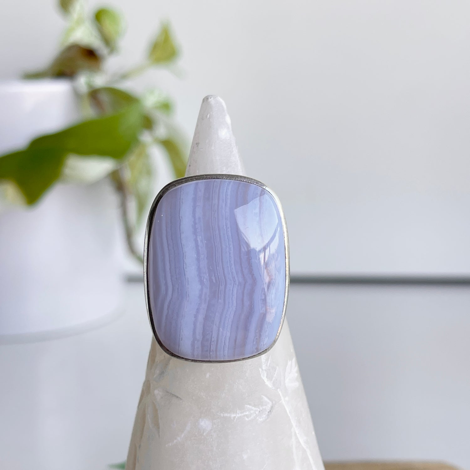 Blue Lace Agate Rectangle Ring Sz9