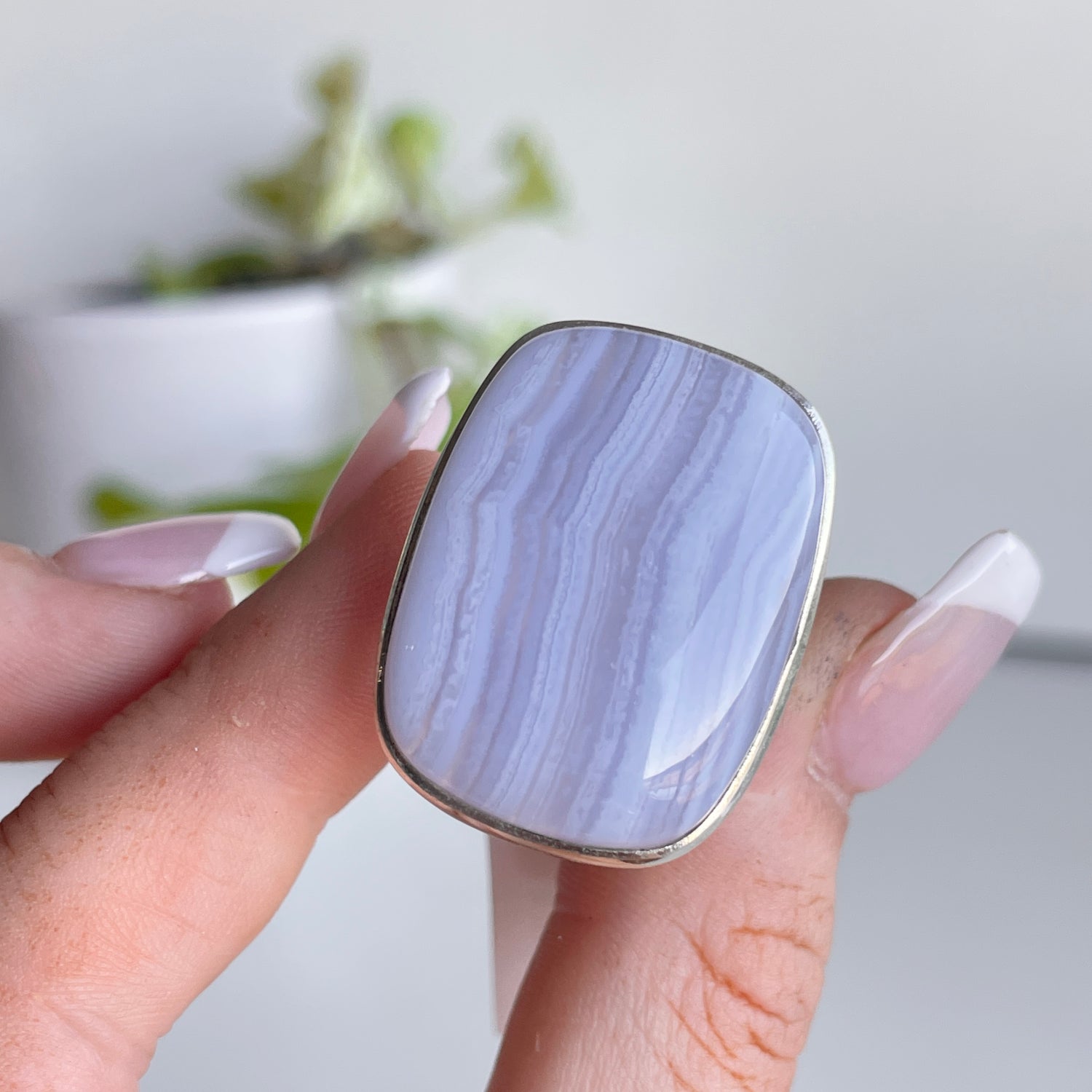 Blue Lace Agate Rectangle Ring Sz9