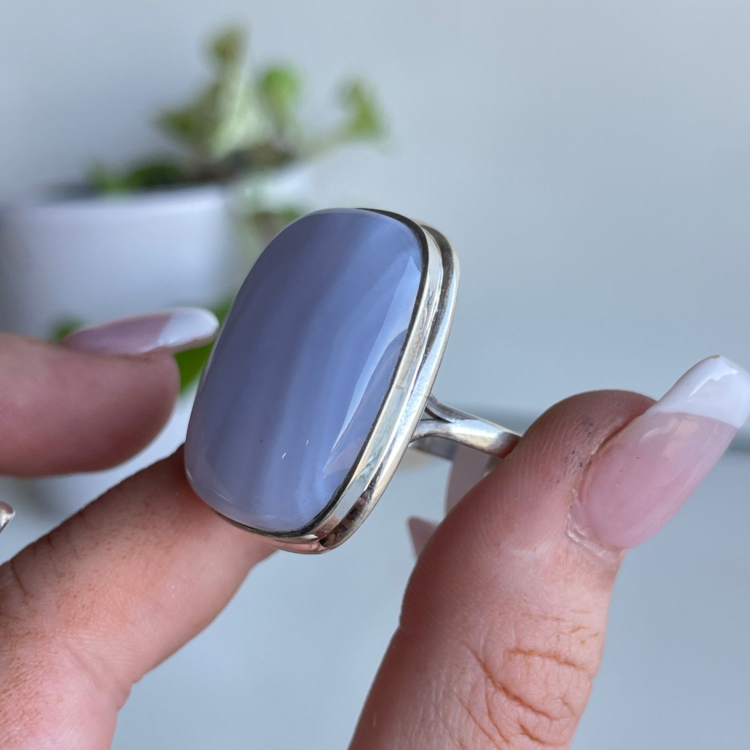 Blue Lace Agate Rectangle Ring Sz9