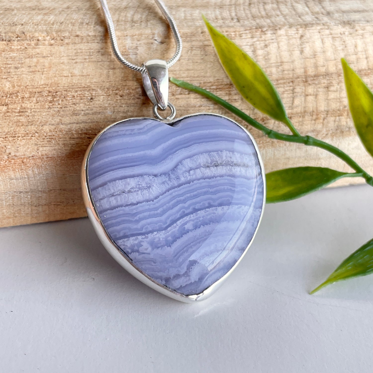 Blue Lace Agate Heart Pendant