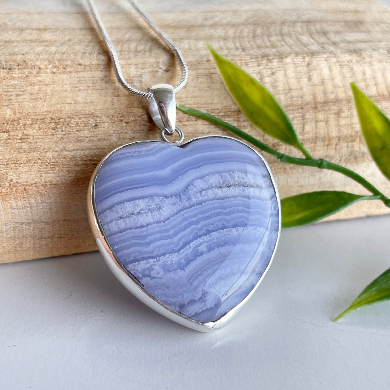 Blue Lace Agate Heart Pendant