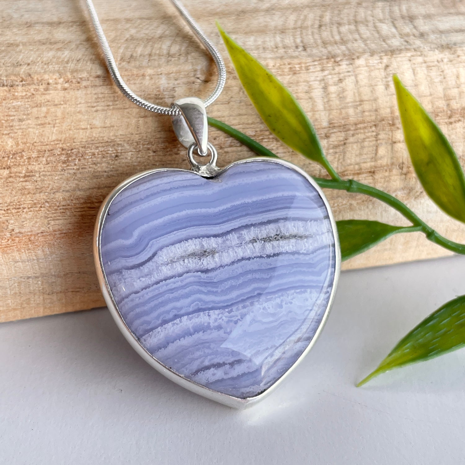 Blue Lace Agate Heart Pendant