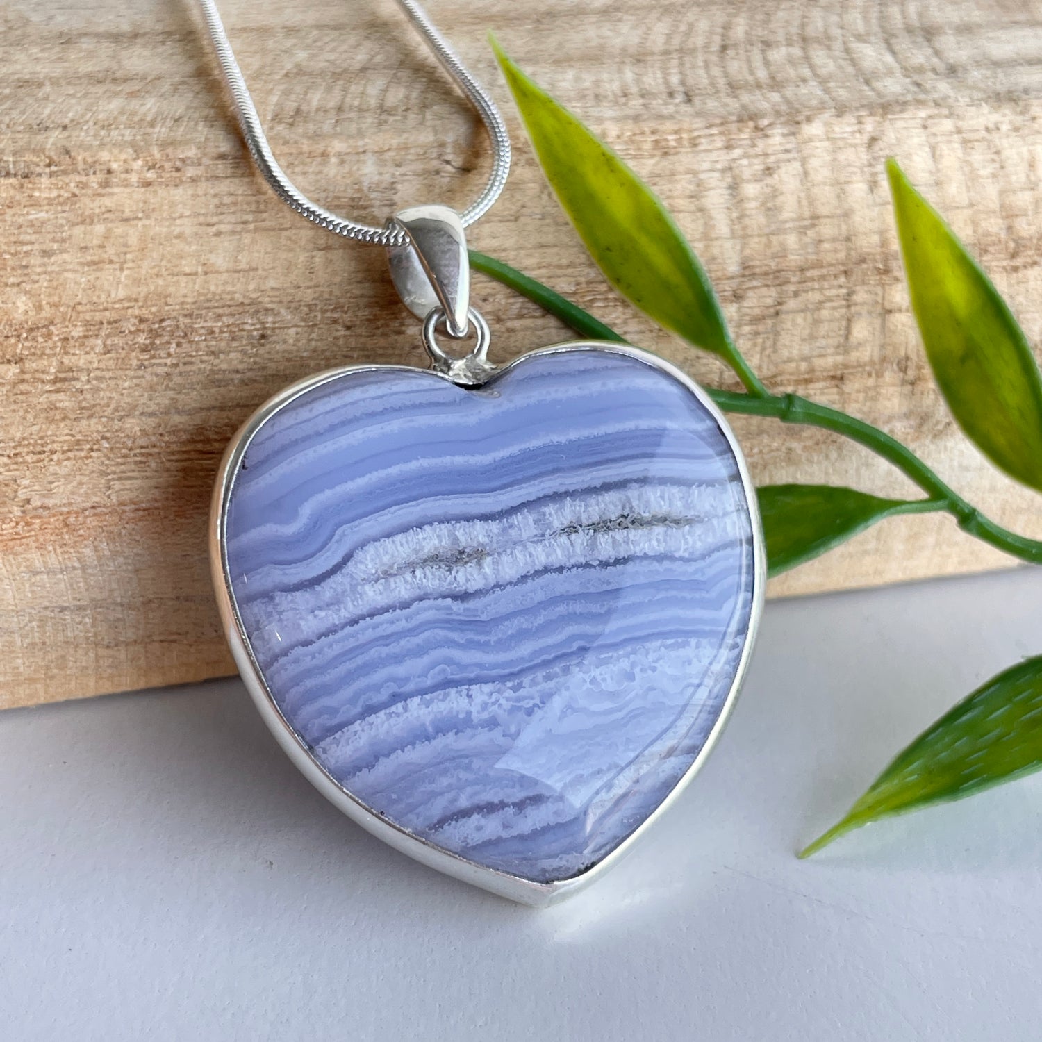 Blue Lace Agate Heart Pendant