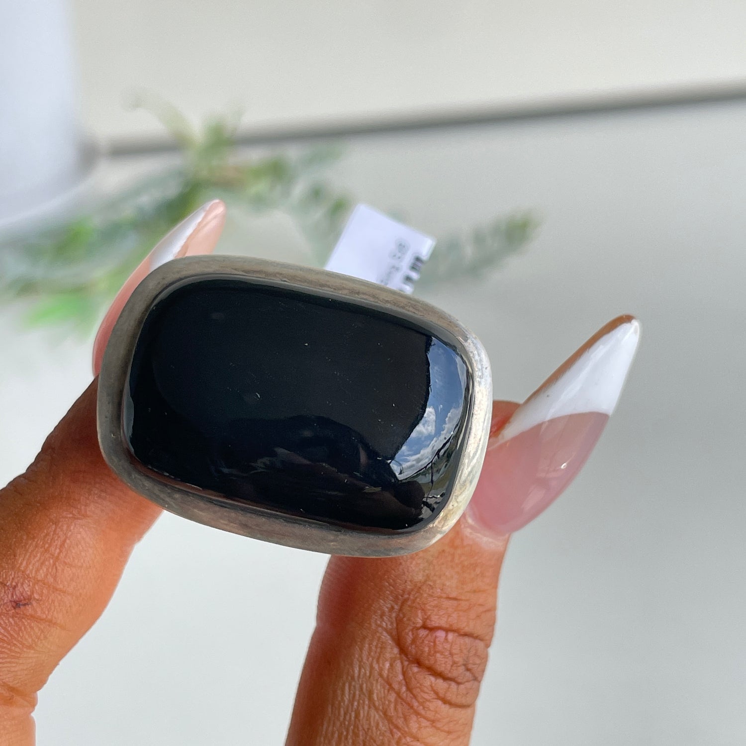 Black Onyx Rectangle Ring Sz9