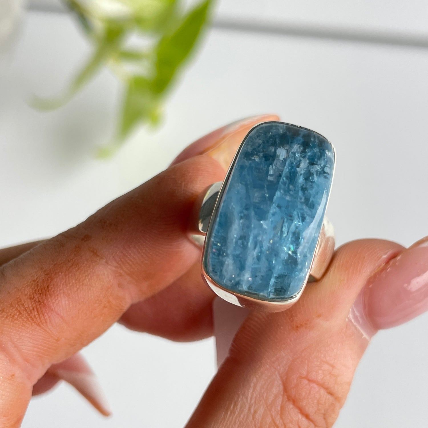 Aquamarine Rectangle Ring Sz7