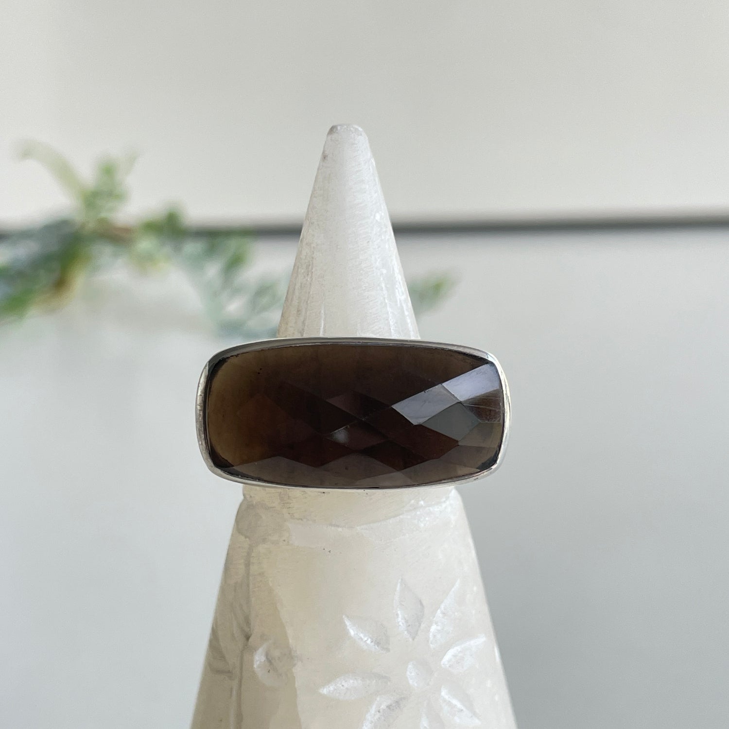 Smoky Quartz Rectangle Ring Sz8