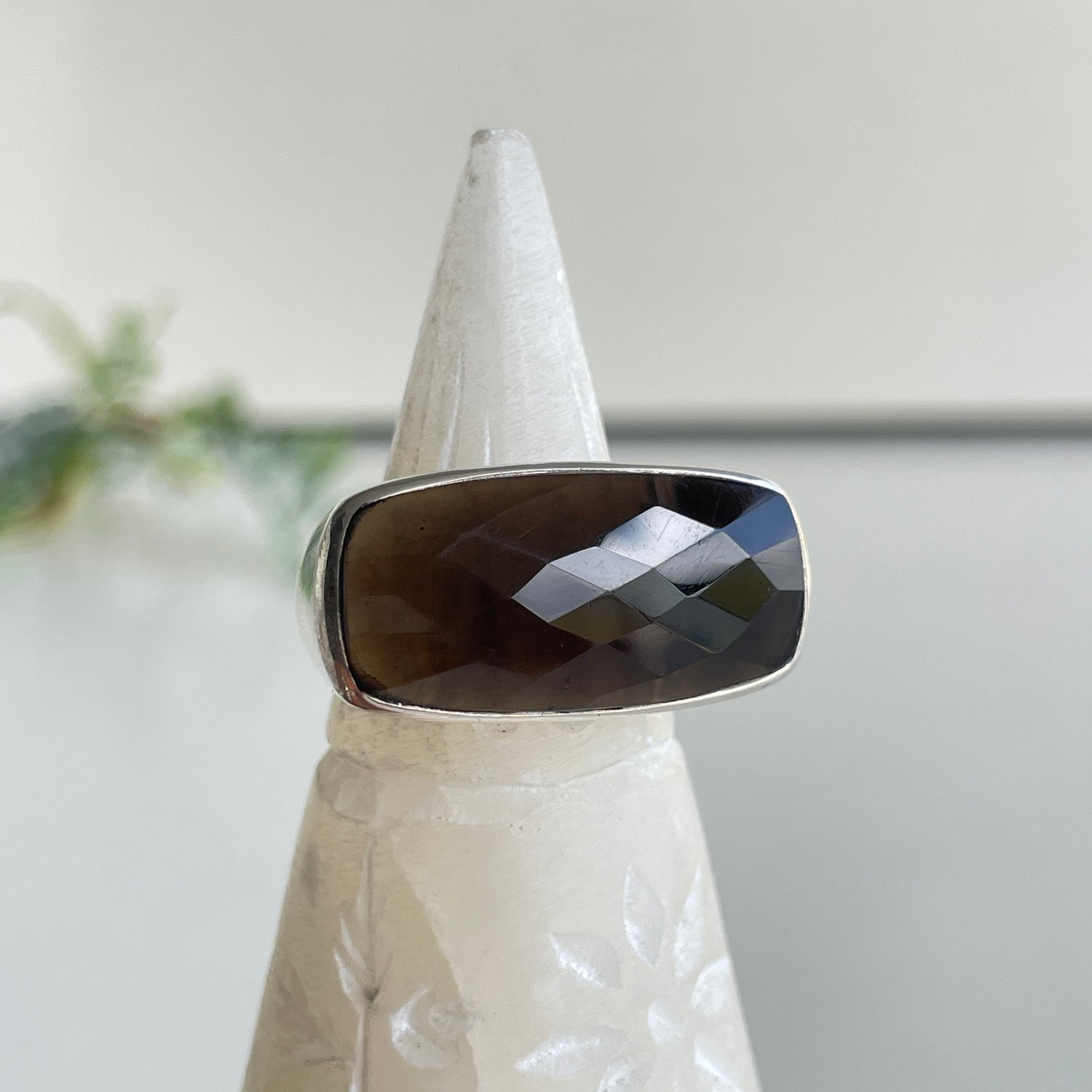 Smoky Quartz Rectangle Ring Sz8