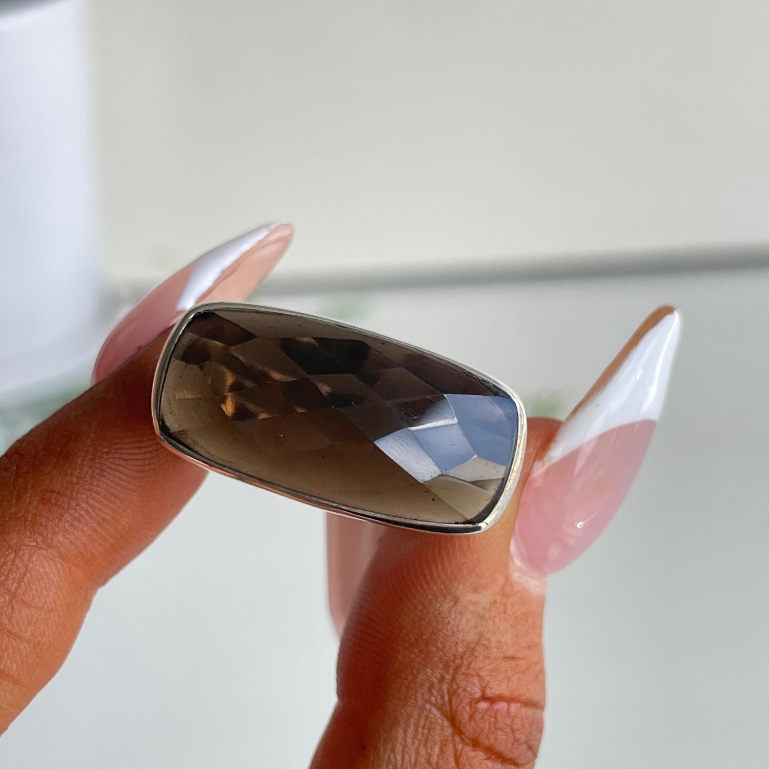 Smoky Quartz Rectangle Ring Sz8