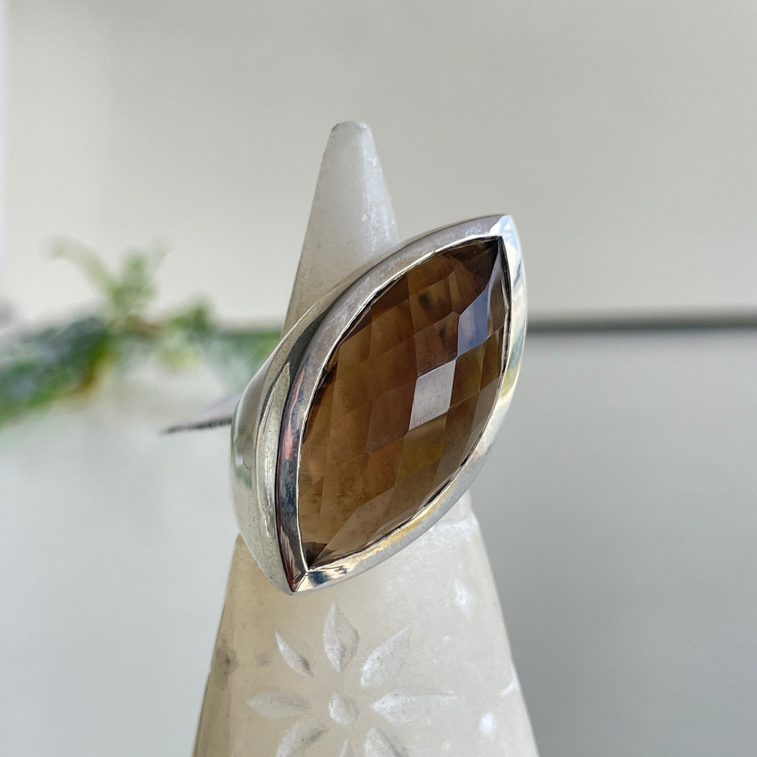 Smoky Quartz Marquise Ring Sz8