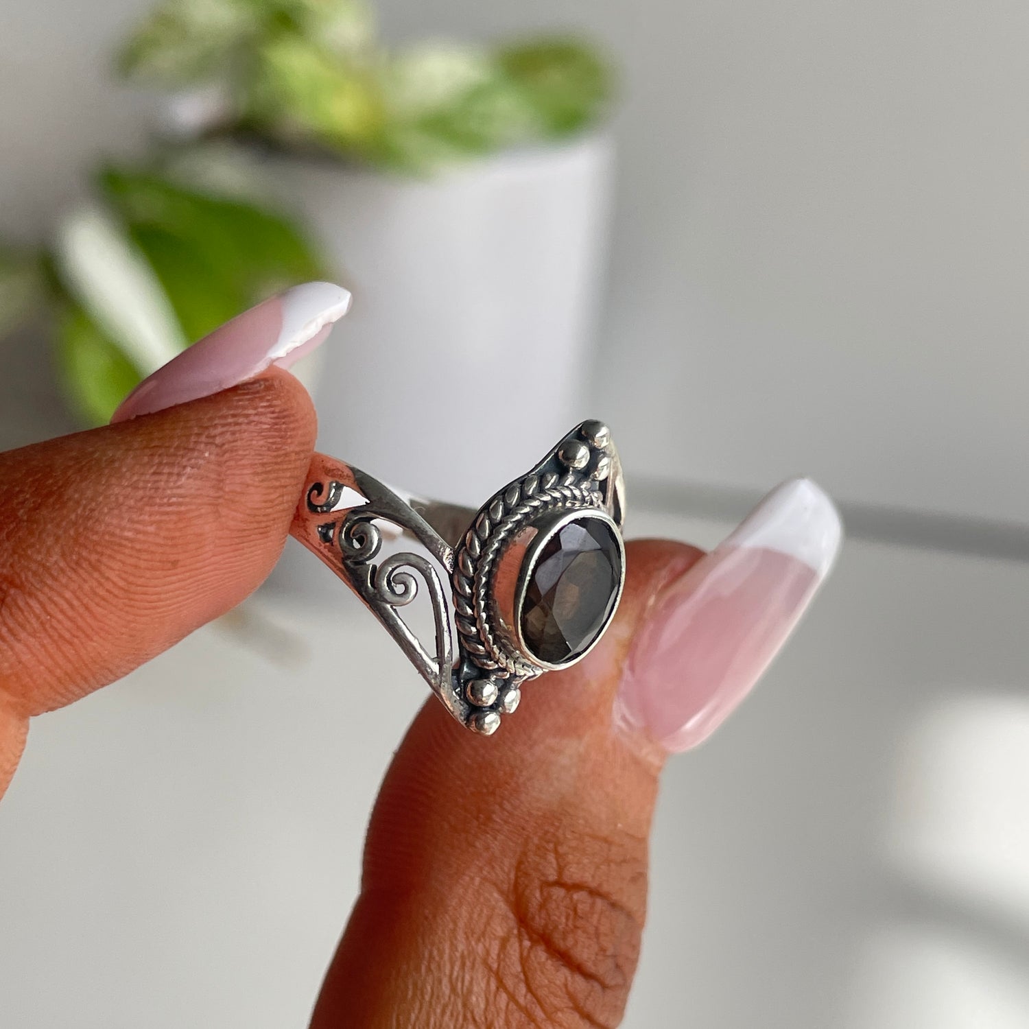 Smoky Quartz Oval Ring Sz7